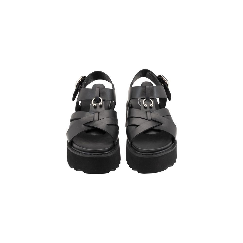 Cult Black Leather Platform Sandals