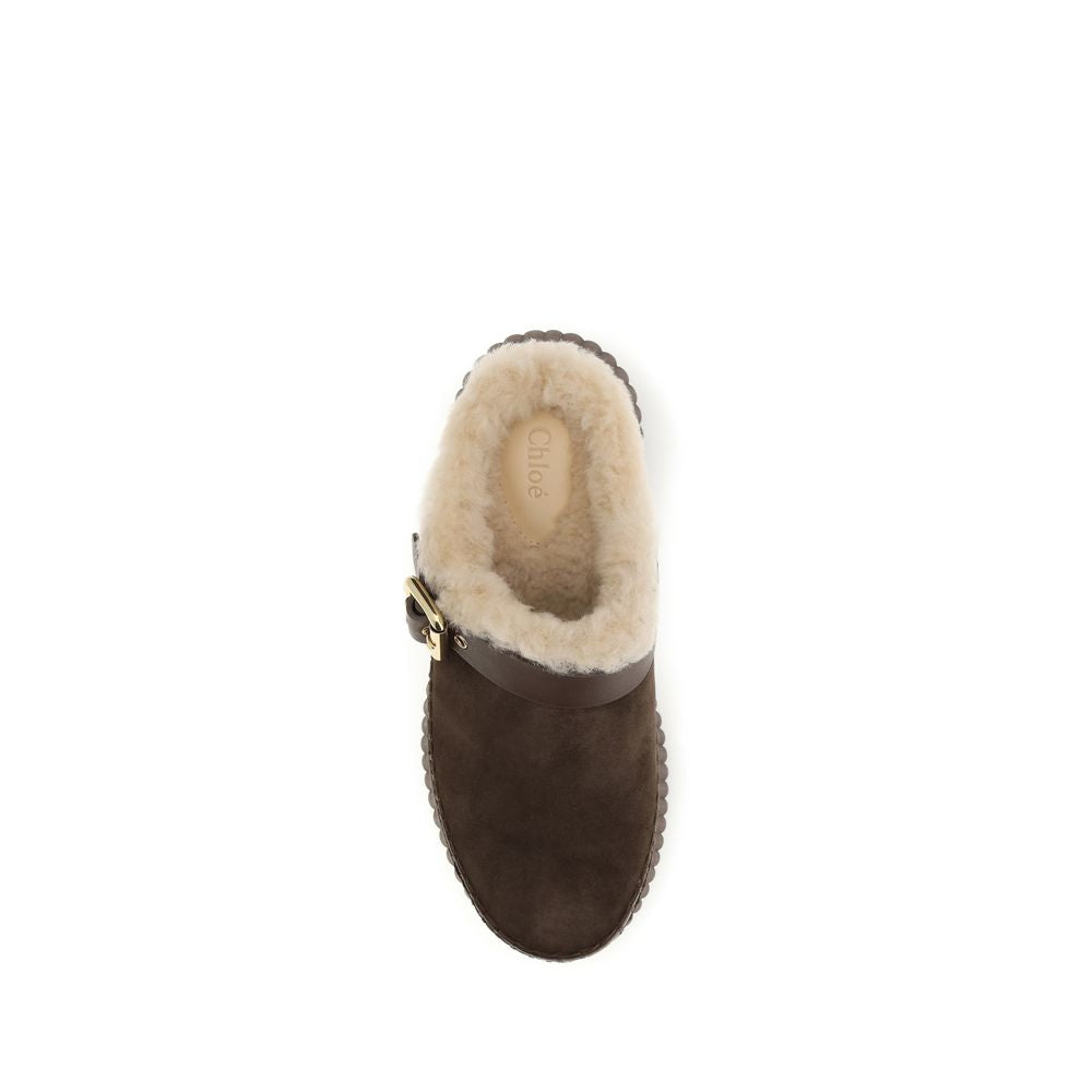 Chloé Brown Calf Leather Bos Taurus Mules