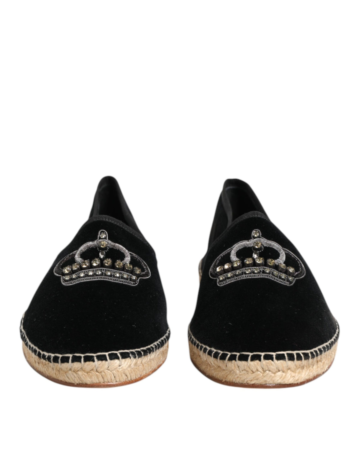 Dolce & Gabbana Black Embellished Crown Flat Espadrilles Shoes