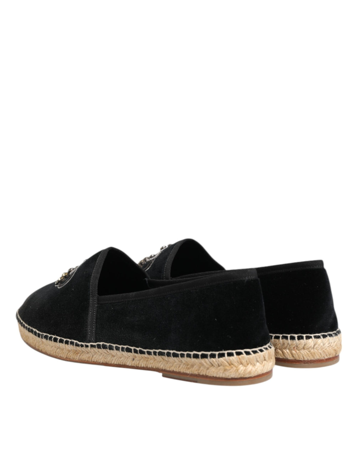 Dolce & Gabbana Black Embellished Crown Flat Espadrilles Shoes