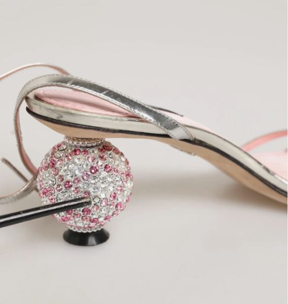 Dolce & Gabbana Pink Embellished Leather Ball-Heel Sandals Shoes