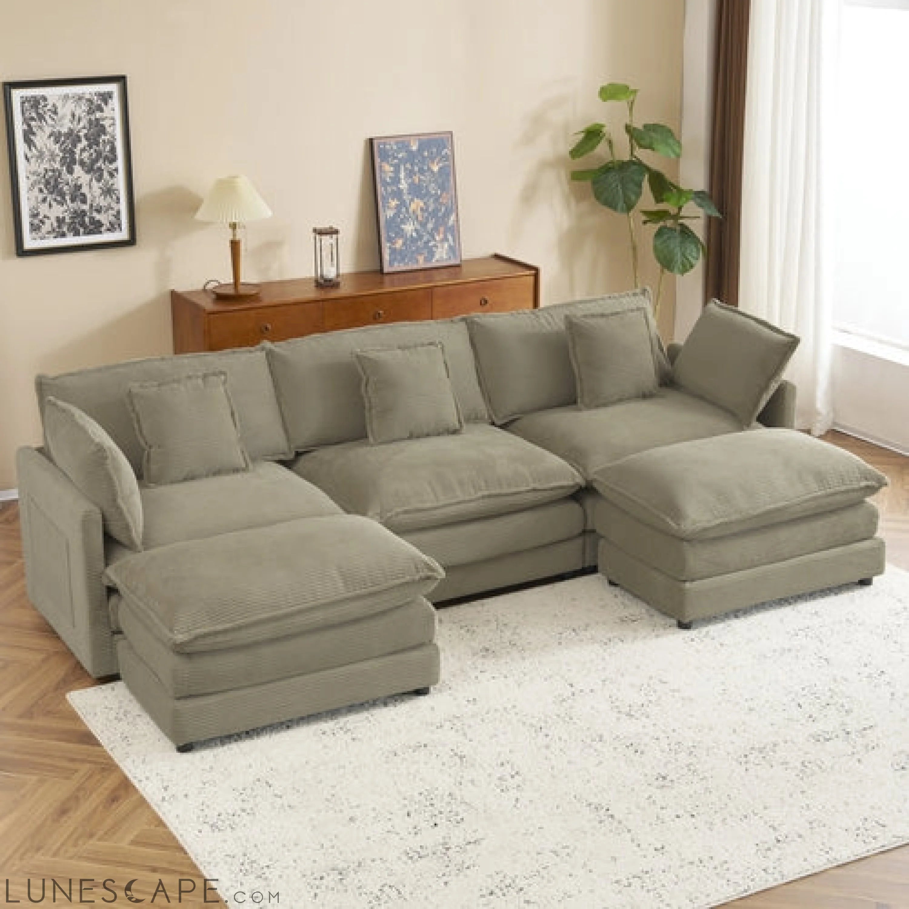 112.6' Modern Sofa Modular Sofa Couch Upholstered Corduroy L-Shape LUNESCAPE