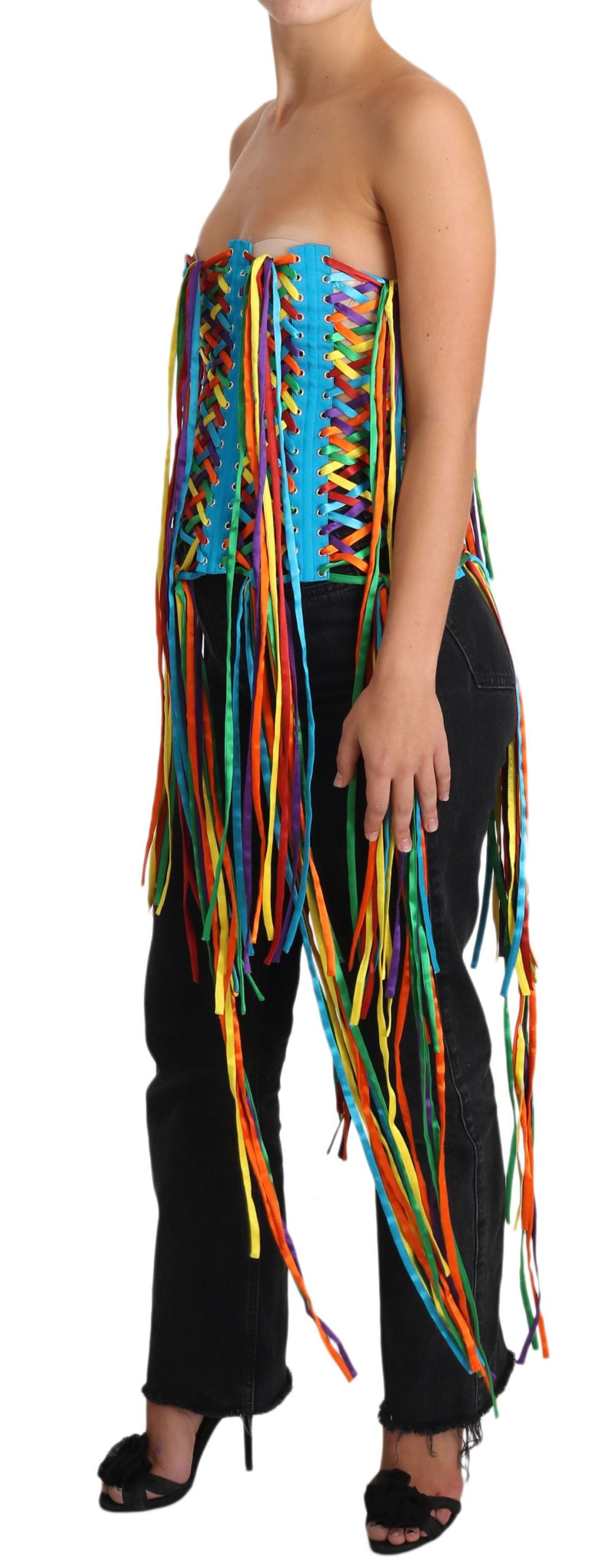 Dolce & Gabbana Multicolor Strings Bustier Polyester Corset Top