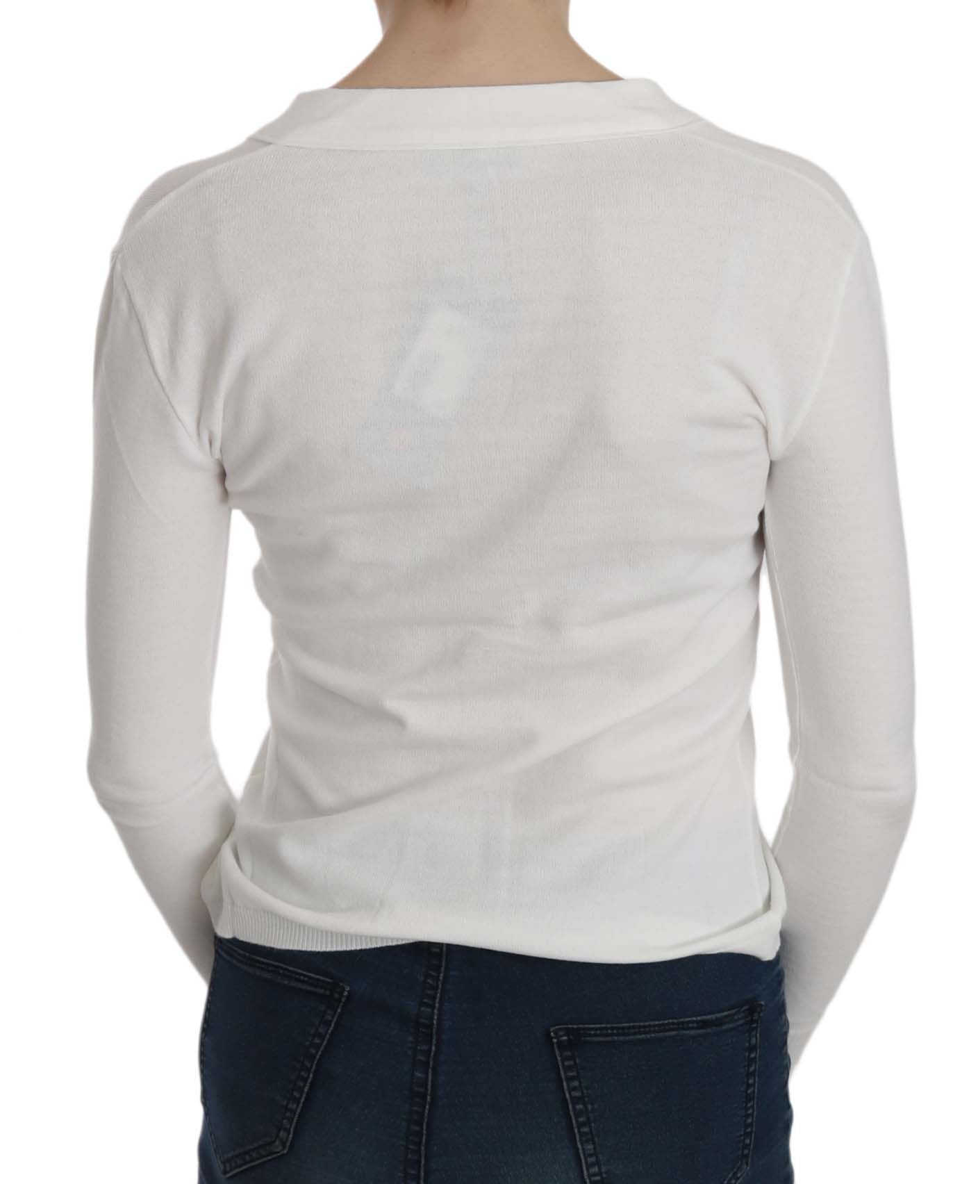 BYBLOS White V-neck Long Sleeve Cardigan Sweater
