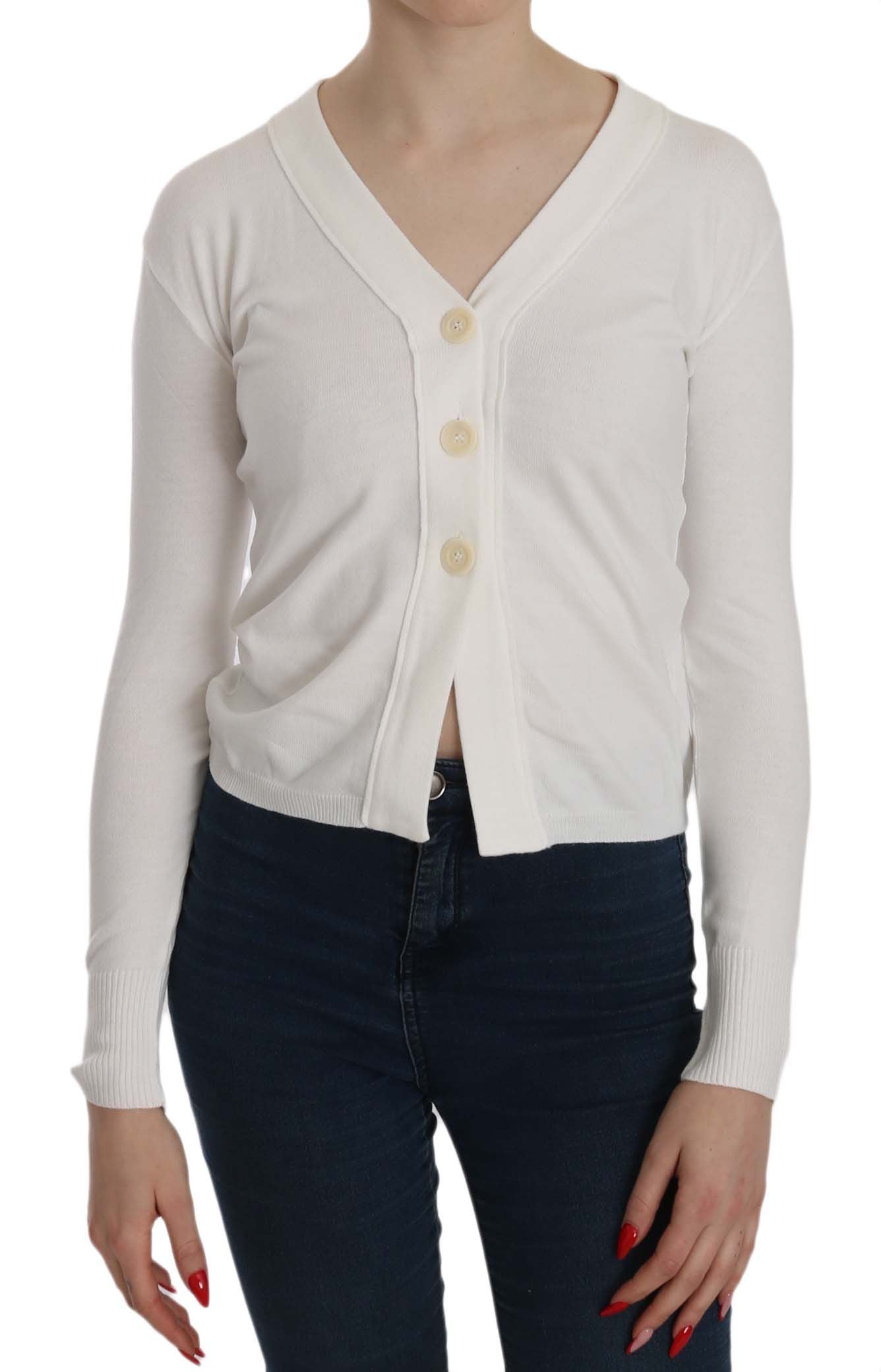 BYBLOS White V-neck Long Sleeve Cardigan Sweater