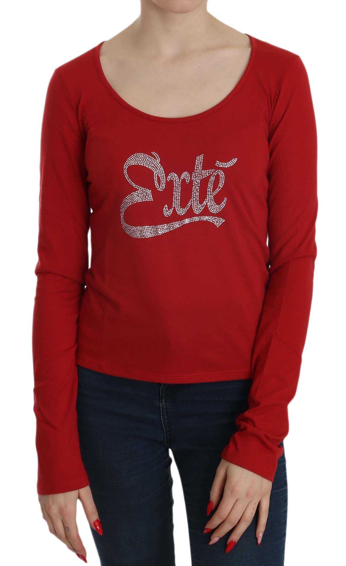 Exte Red Crystal Embellished Long Sleeve Blouse LUNESCAPE