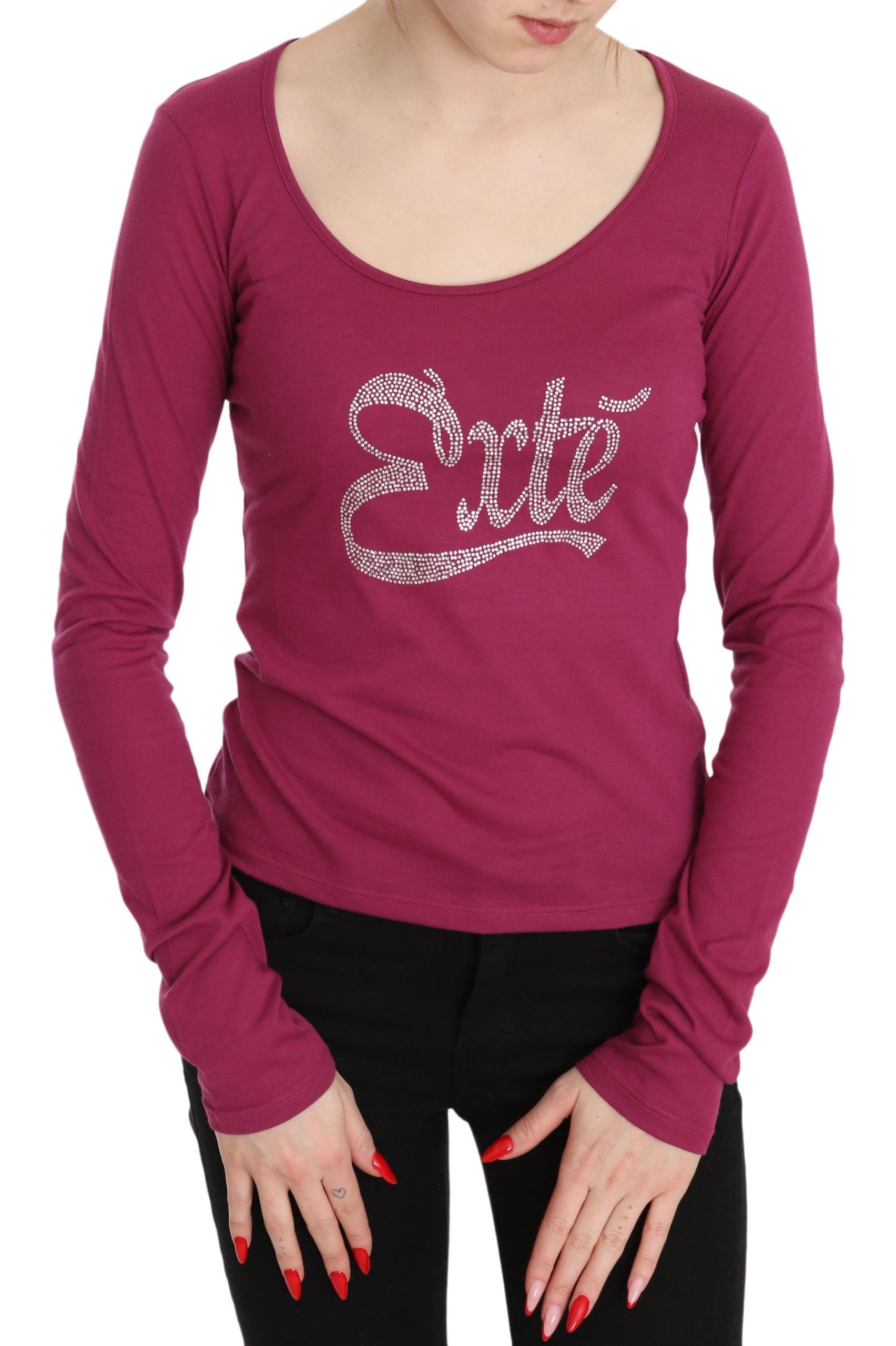 Pink Exte Crystal Embellished Long Sleeve Top LUNESCAPE