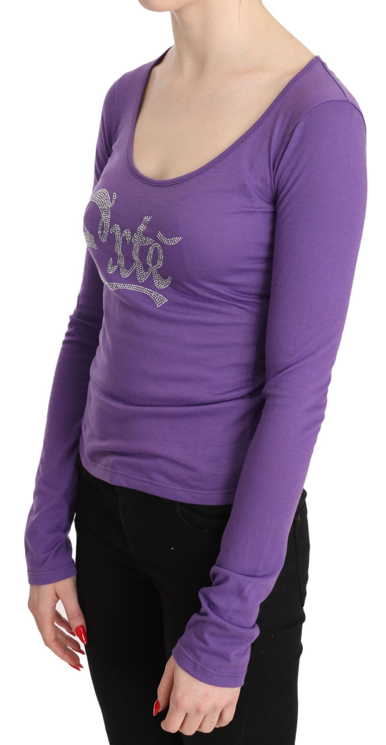 Purple Exte Crystal Embellished Long Sleeve Top Blouse LUNESCAPE