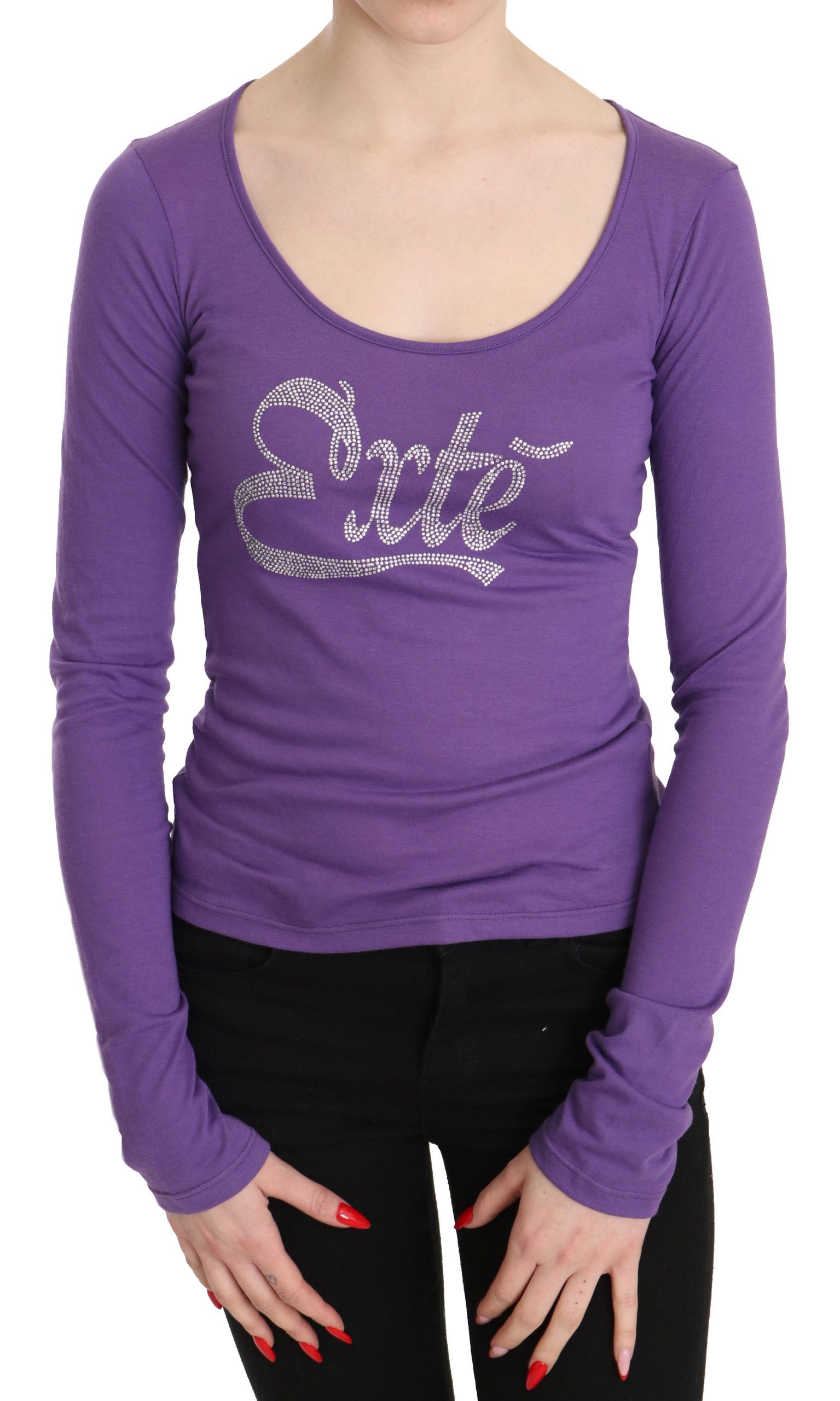 Purple Exte Crystal Embellished Long Sleeve Top Blouse LUNESCAPE