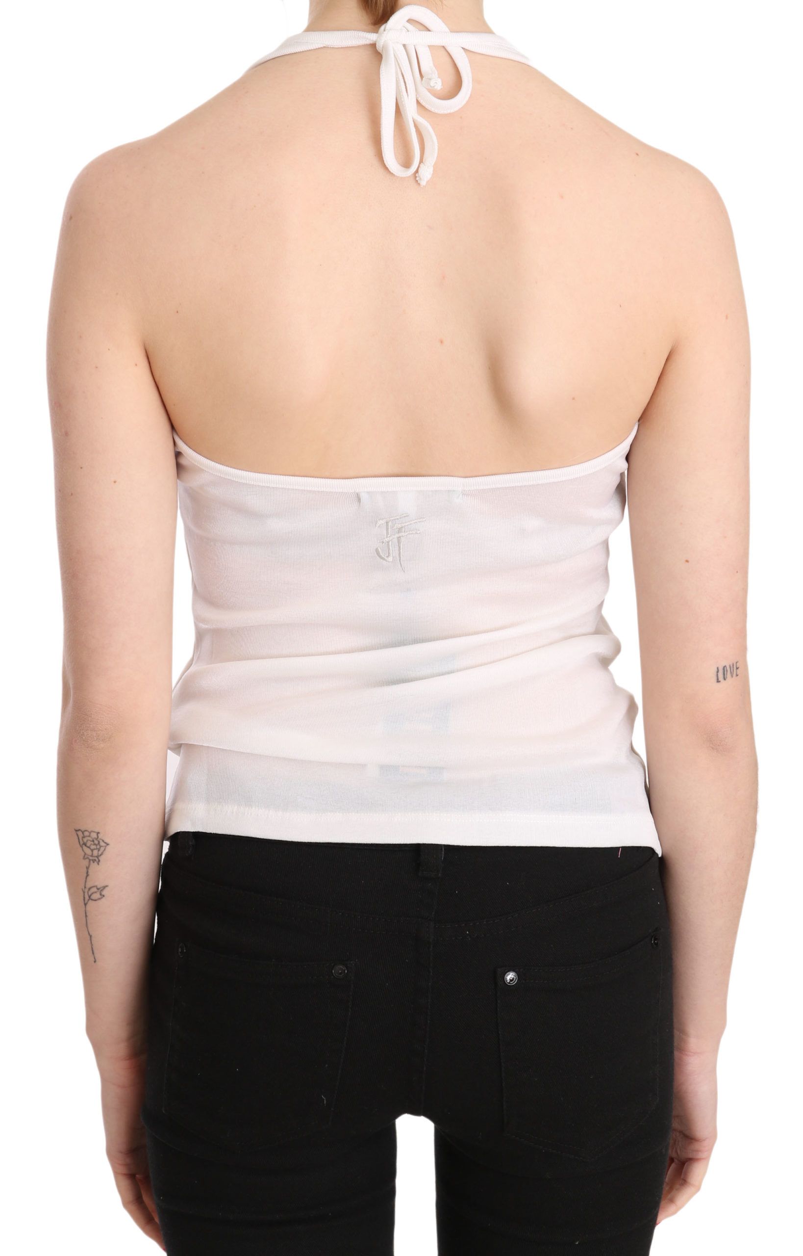 GF Ferre White Halter Cotton Sleeveless Casual Tank Top Blouse