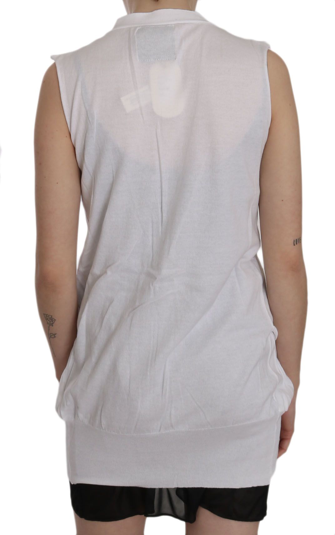 PINK MEMORIES White 100% Cotton Sleeveless Cardigan Top Vest