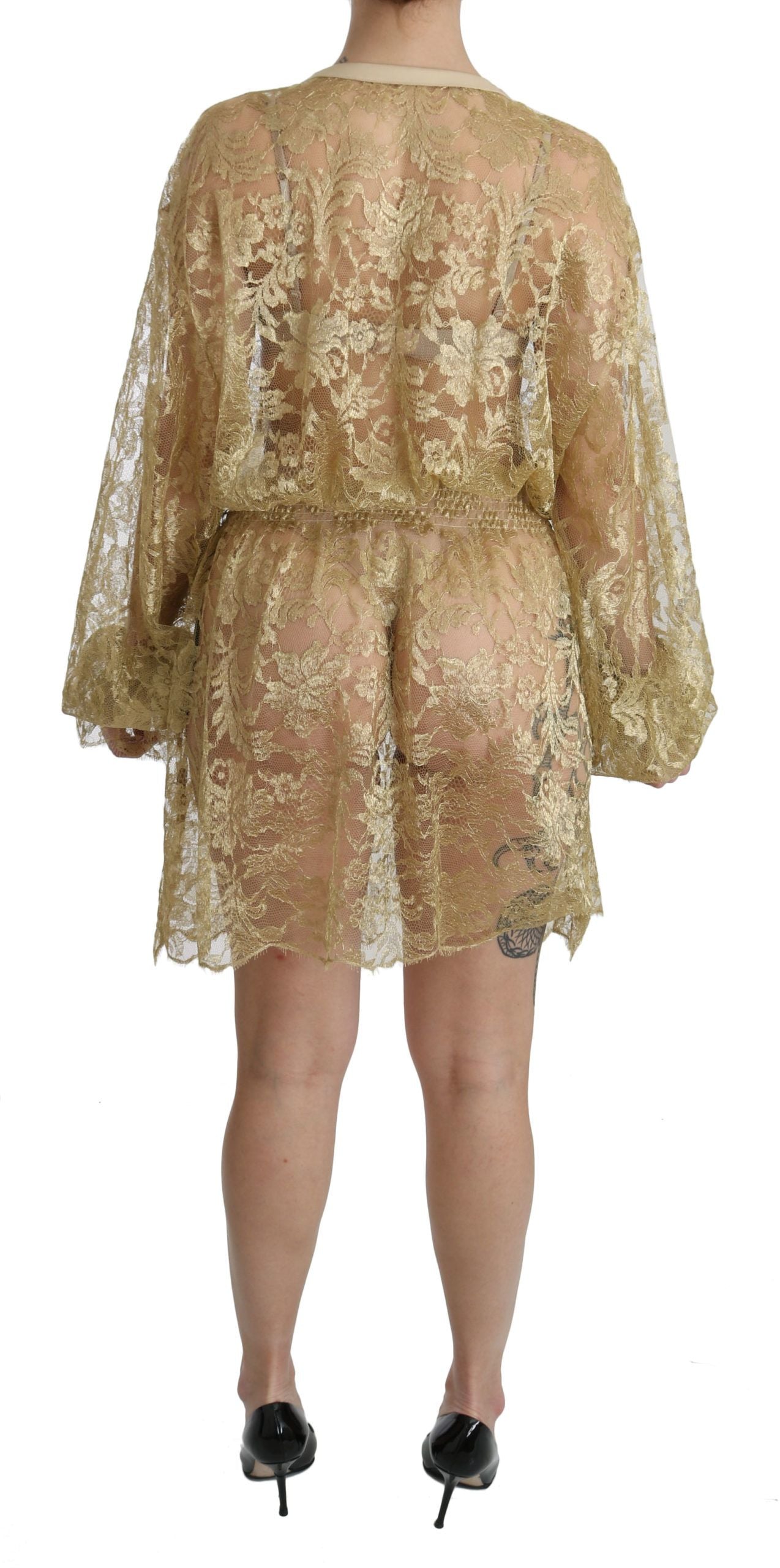 Dolce & Gabbana Gold Lace See Through A-Line Knee Length Dress LUNESCAPE