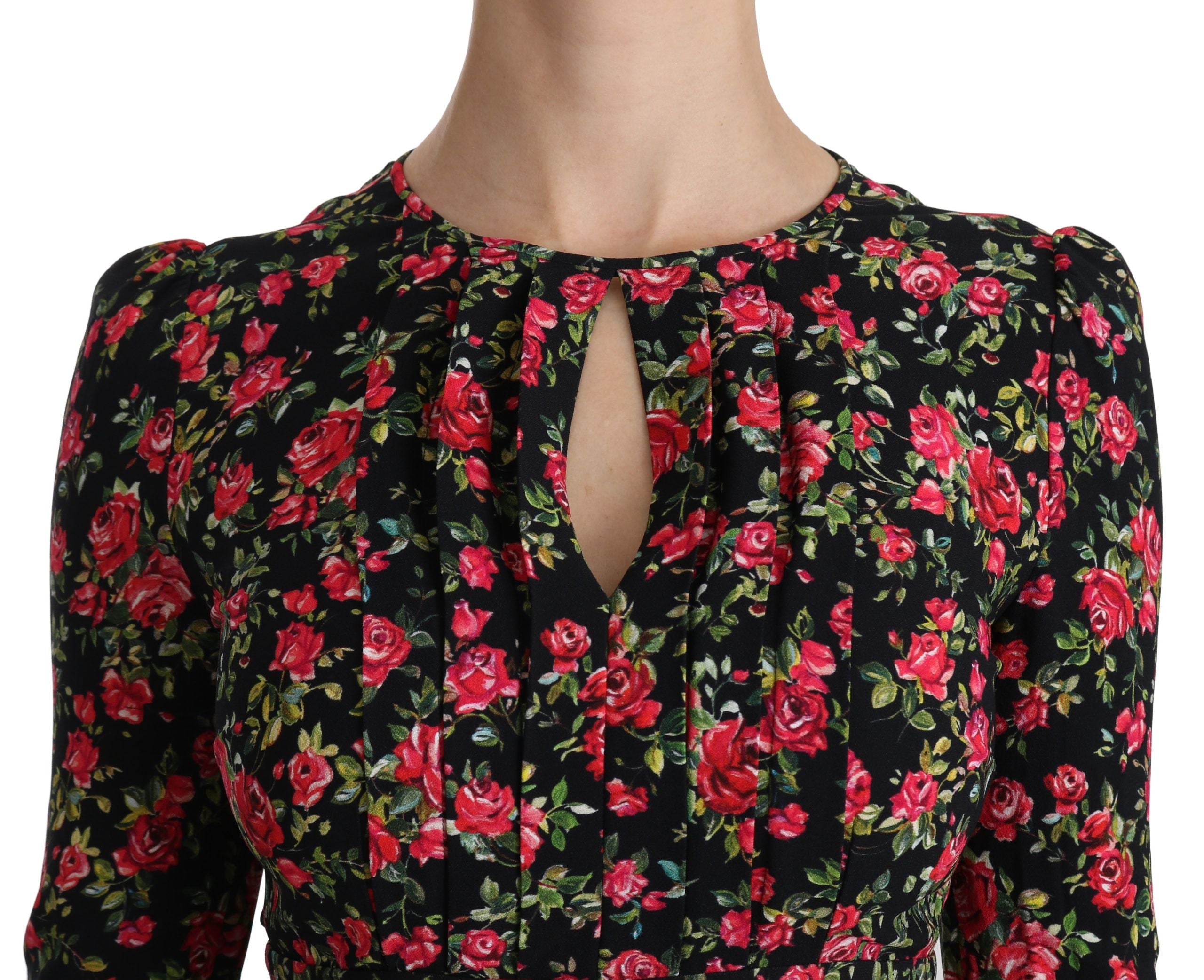 Dolce & Gabbana Black Floral Longsleeve Knee Length Dress LUNESCAPE