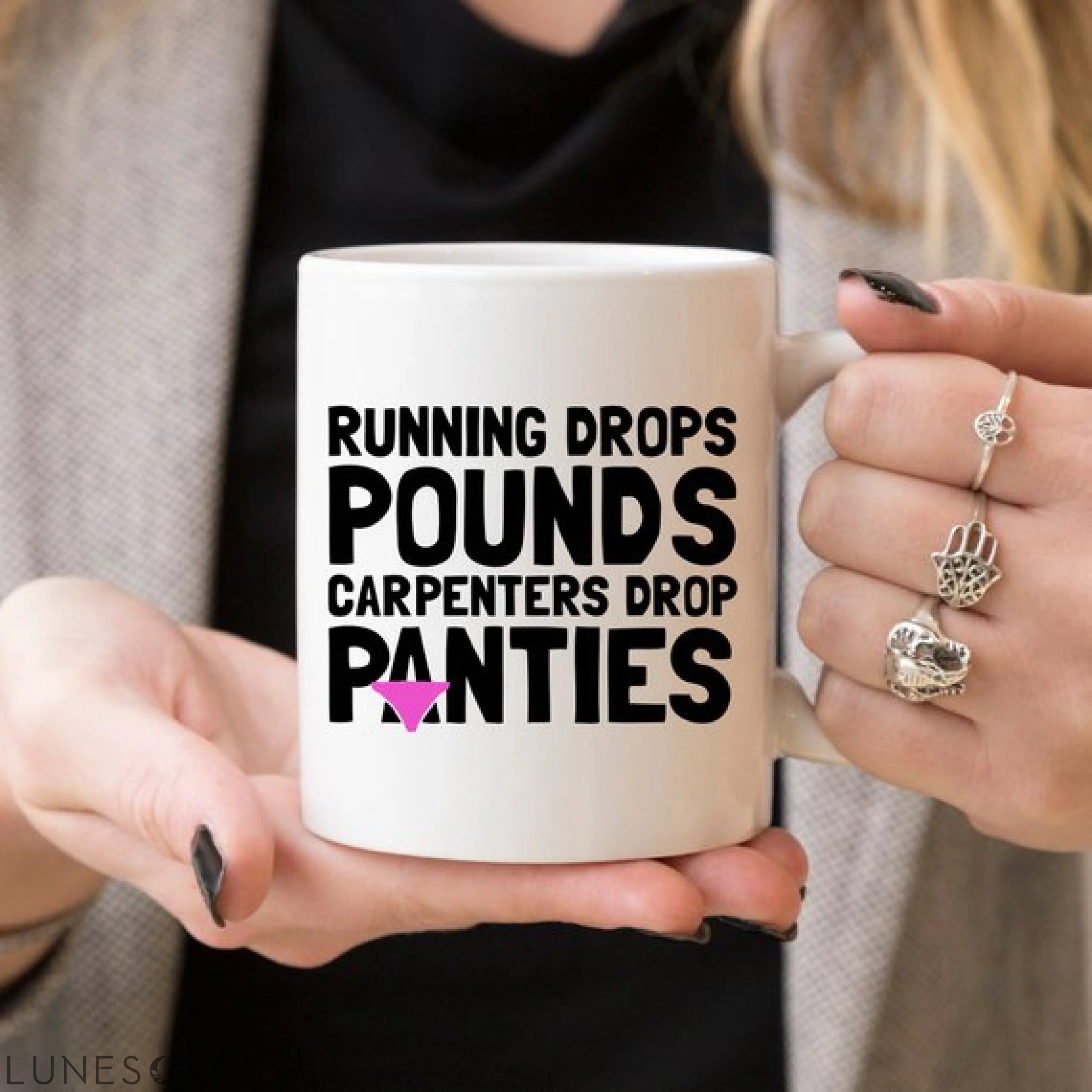 11oz Coffee Mug - Running Drops Pounds, Carpenters LUNESCAPE