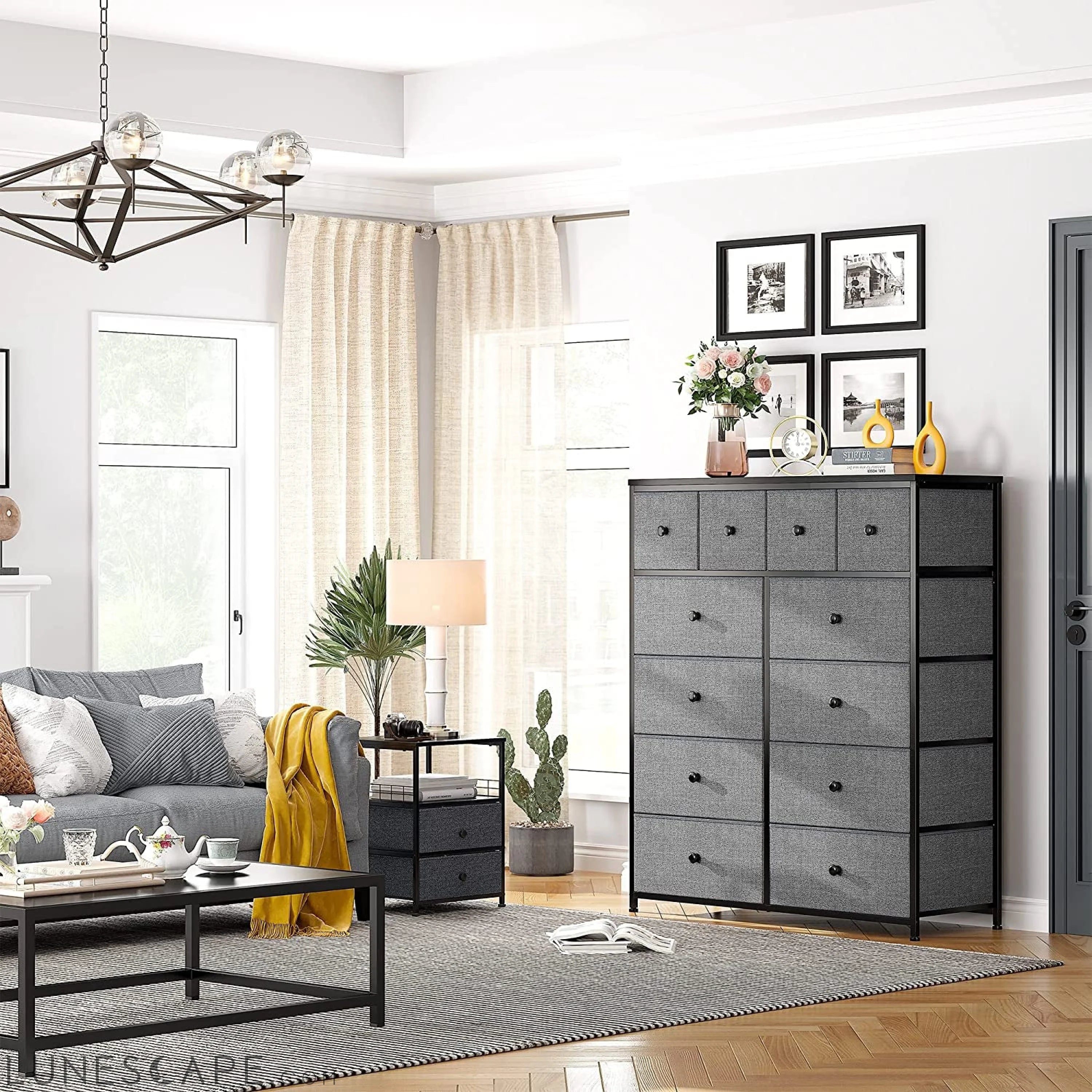 12-Drawer Tall Dresser with Fabric Storage LUNESCAPE