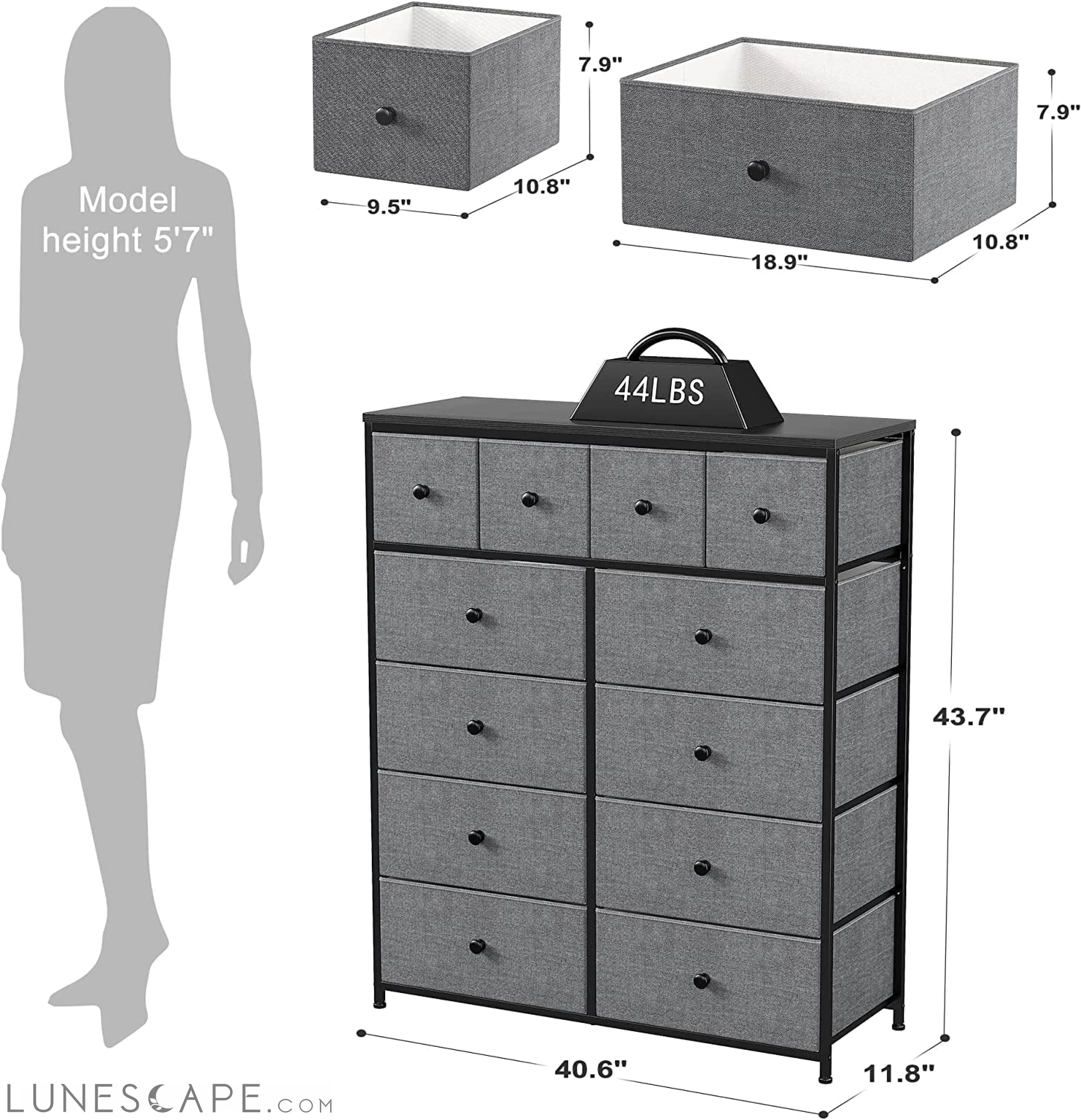 12-Drawer Tall Dresser with Fabric Storage LUNESCAPE