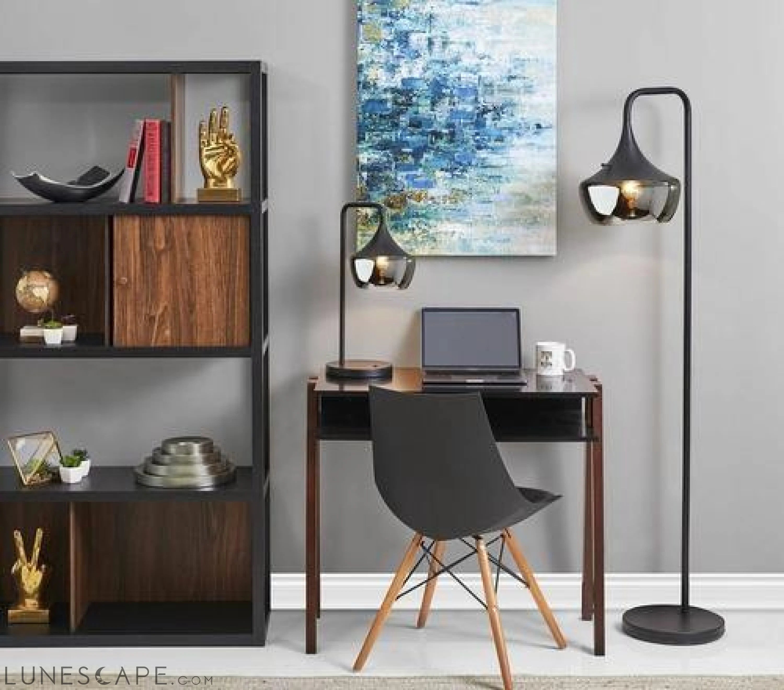 12" X 18" X 63.5" Black Metal Floor Lamp LUNESCAPE