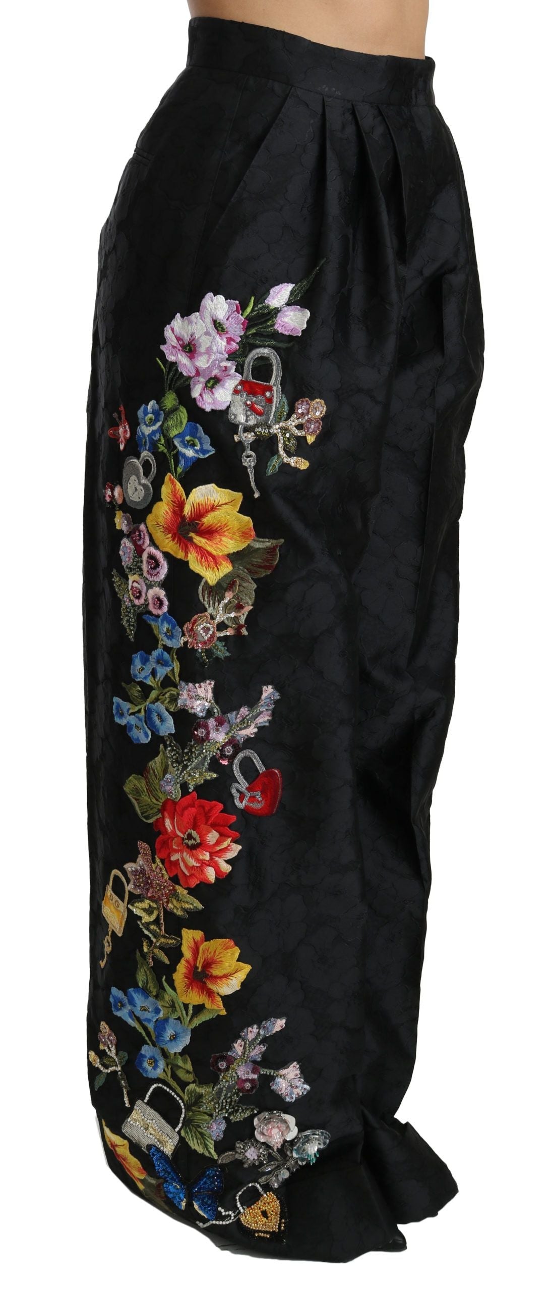 Dolce & Gabbana Black Brocade Floral Sequined Beaded Pants LUNESCAPE