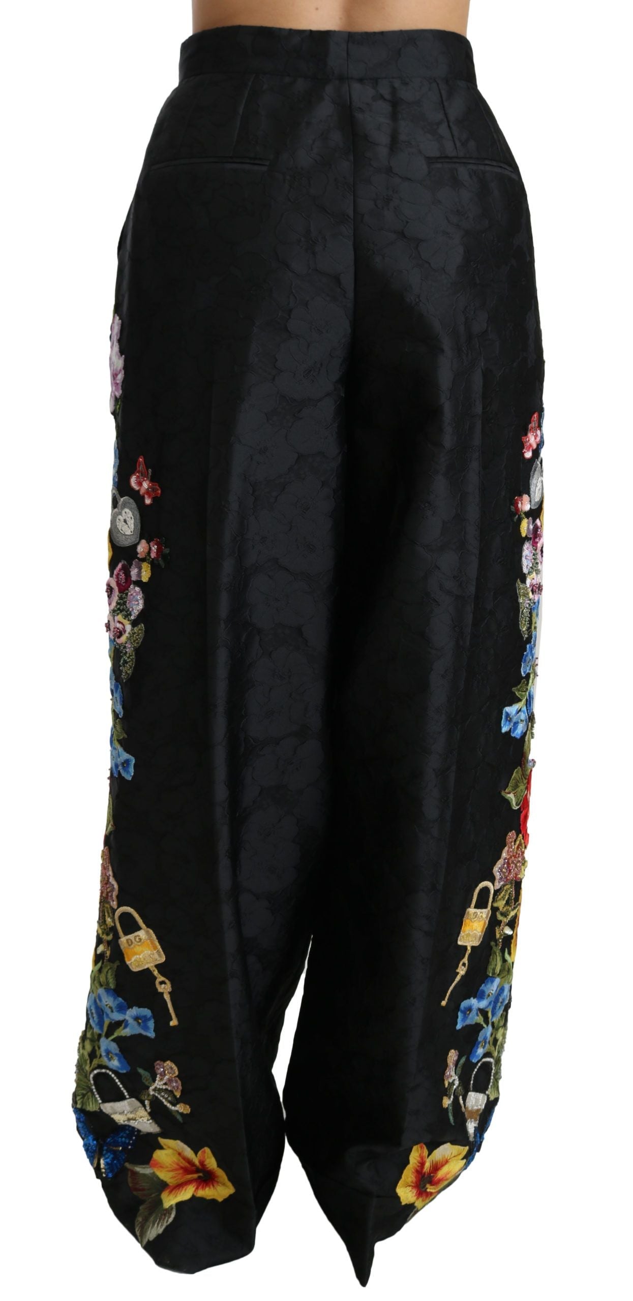 Dolce & Gabbana Black Brocade Floral Sequined Beaded Pants LUNESCAPE