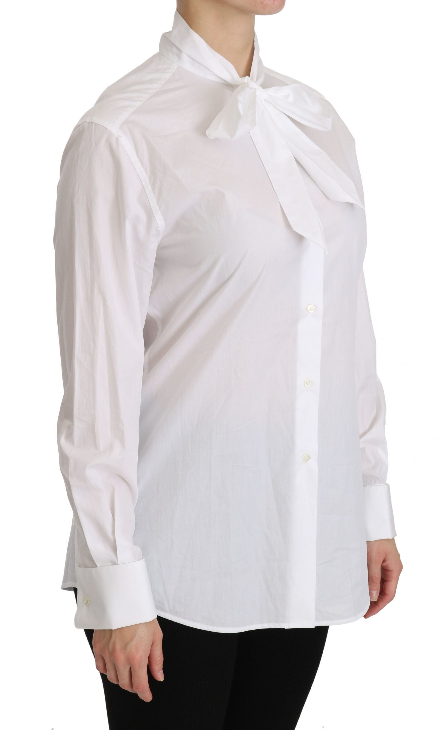 Dolce & Gabbana White Turtle Neck Long Sleeve Ascot Shirt