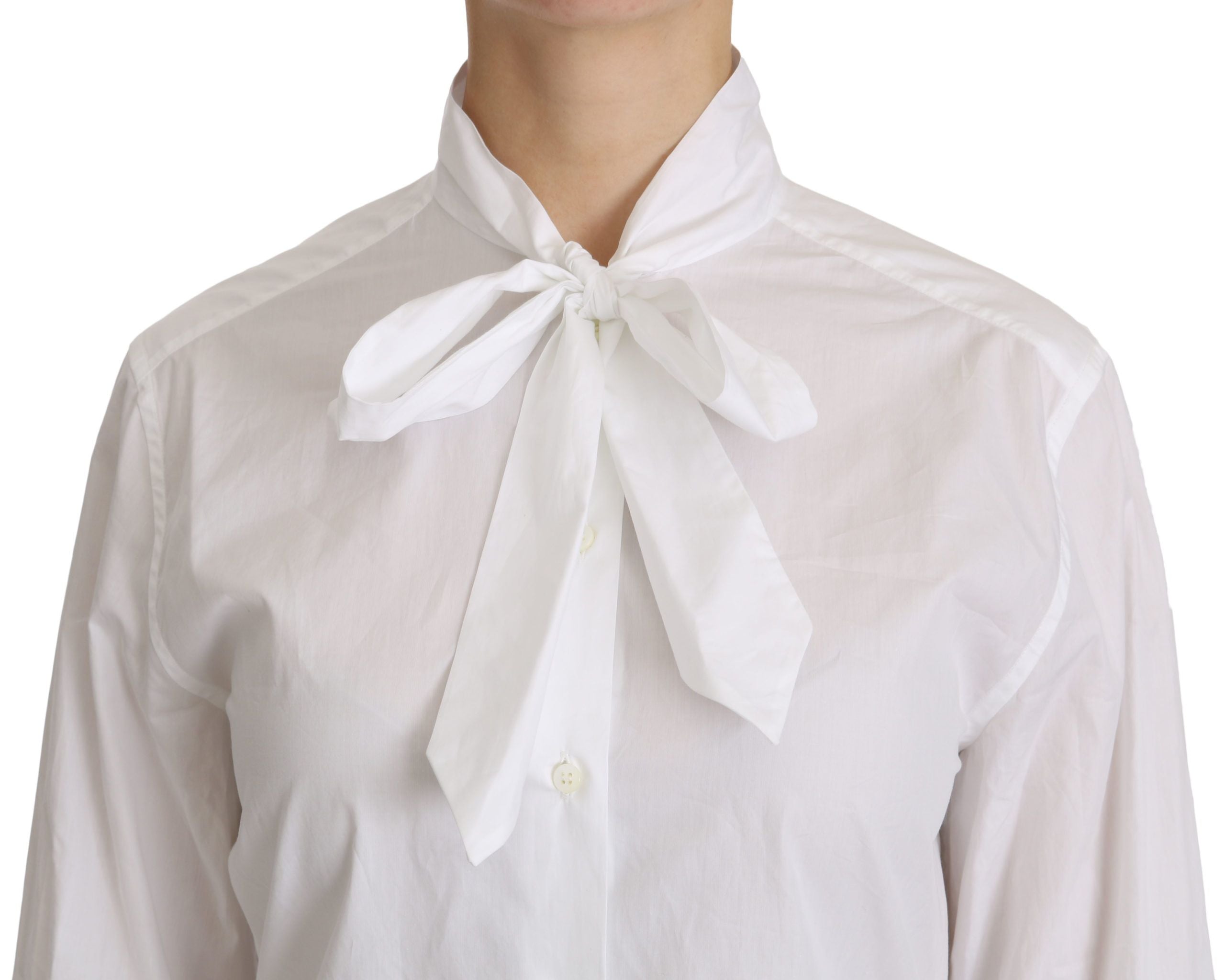 Dolce & Gabbana White Turtle Neck Long Sleeve Ascot Shirt