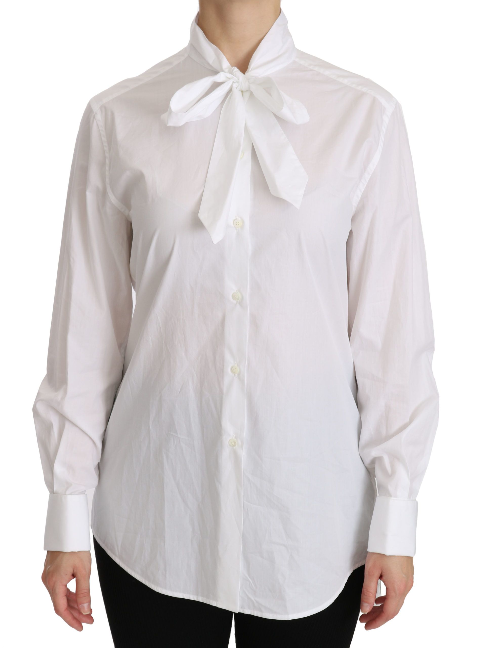Dolce & Gabbana White Turtle Neck Long Sleeve Ascot Shirt