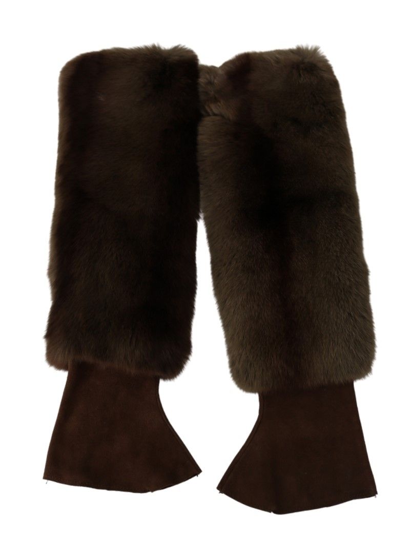 Dolce & Gabbana Brown Elbow Length Finger Less Fur Gloves LUNESCAPE