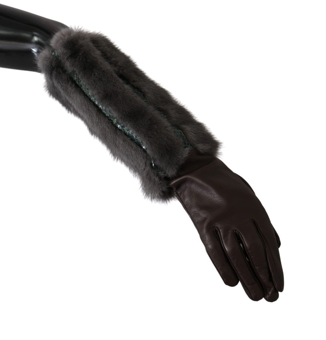 Dolce & Gabbana Brown Mid Arm Length Leather Fur Gloves LUNESCAPE