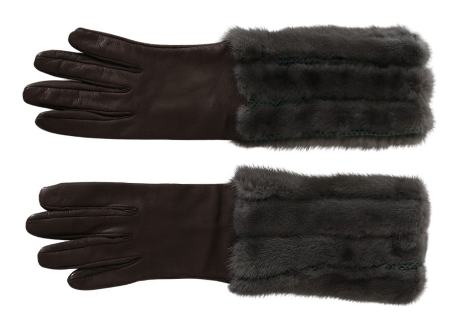 Dolce & Gabbana Brown Mid Arm Length Leather Fur Gloves LUNESCAPE