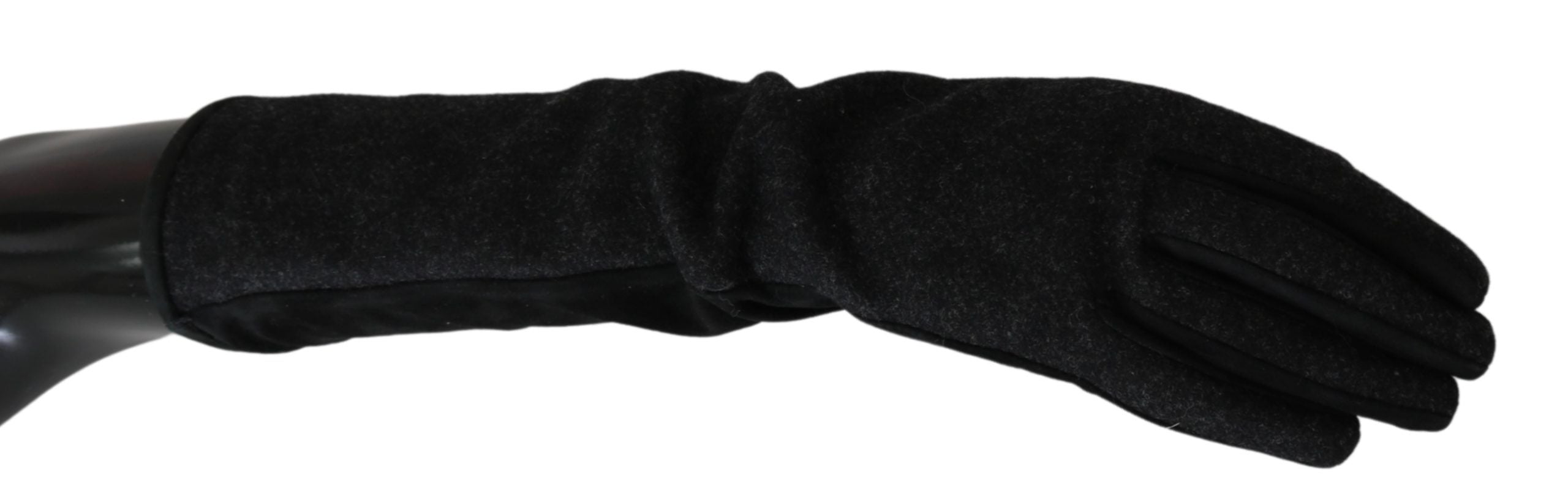 Dolce & Gabbana Black Gray Mid Arm Length Mittens Wool Gloves LUNESCAPE