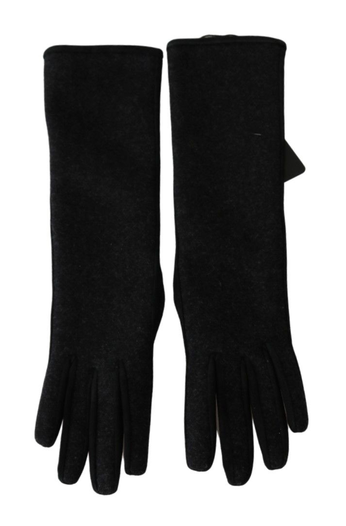 Dolce & Gabbana Black Gray Mid Arm Length Mittens Wool Gloves LUNESCAPE