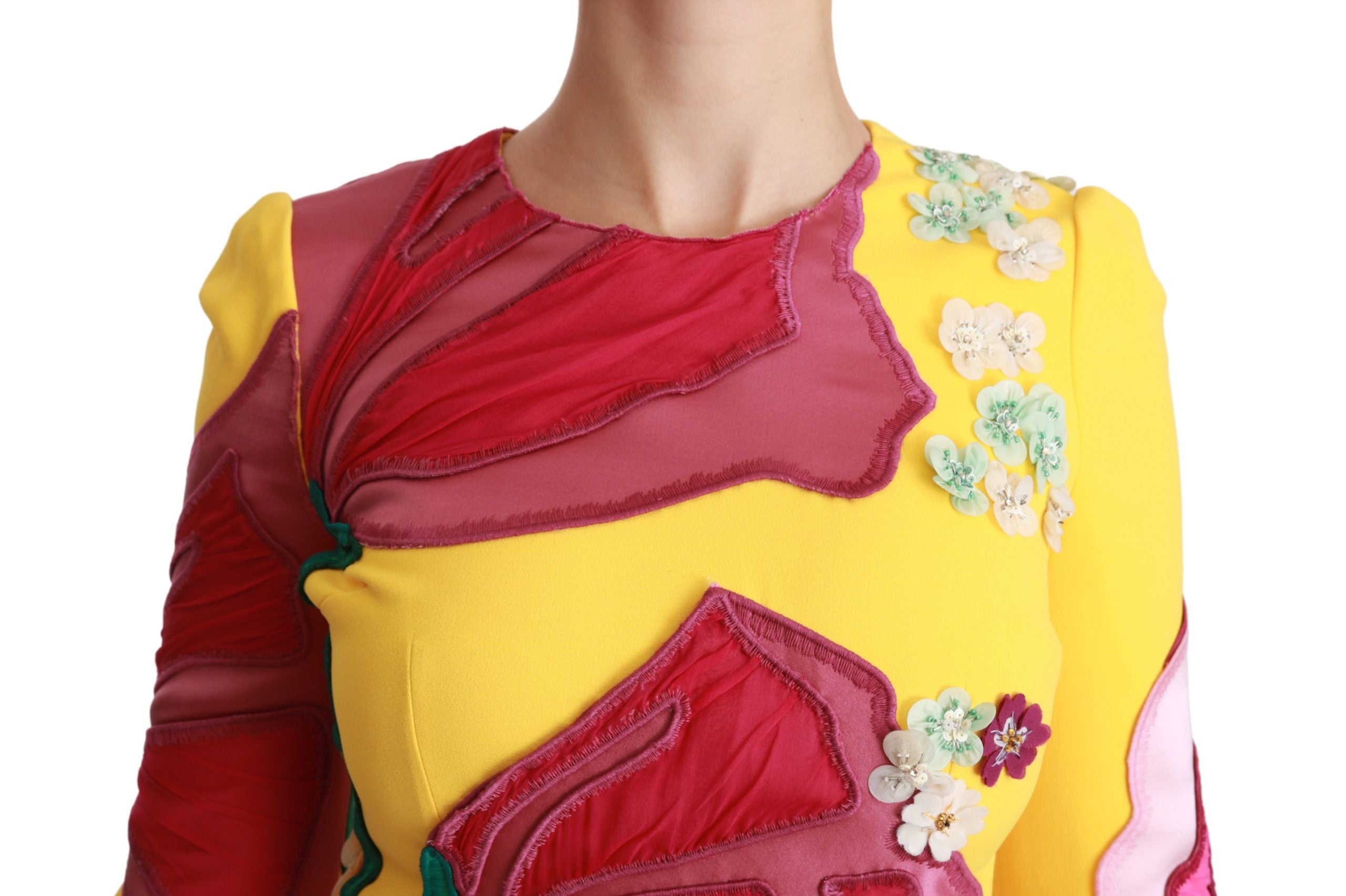 Dolce & Gabbana Yellow Floral Crystal Bodycon Sheath Dress LUNESCAPE