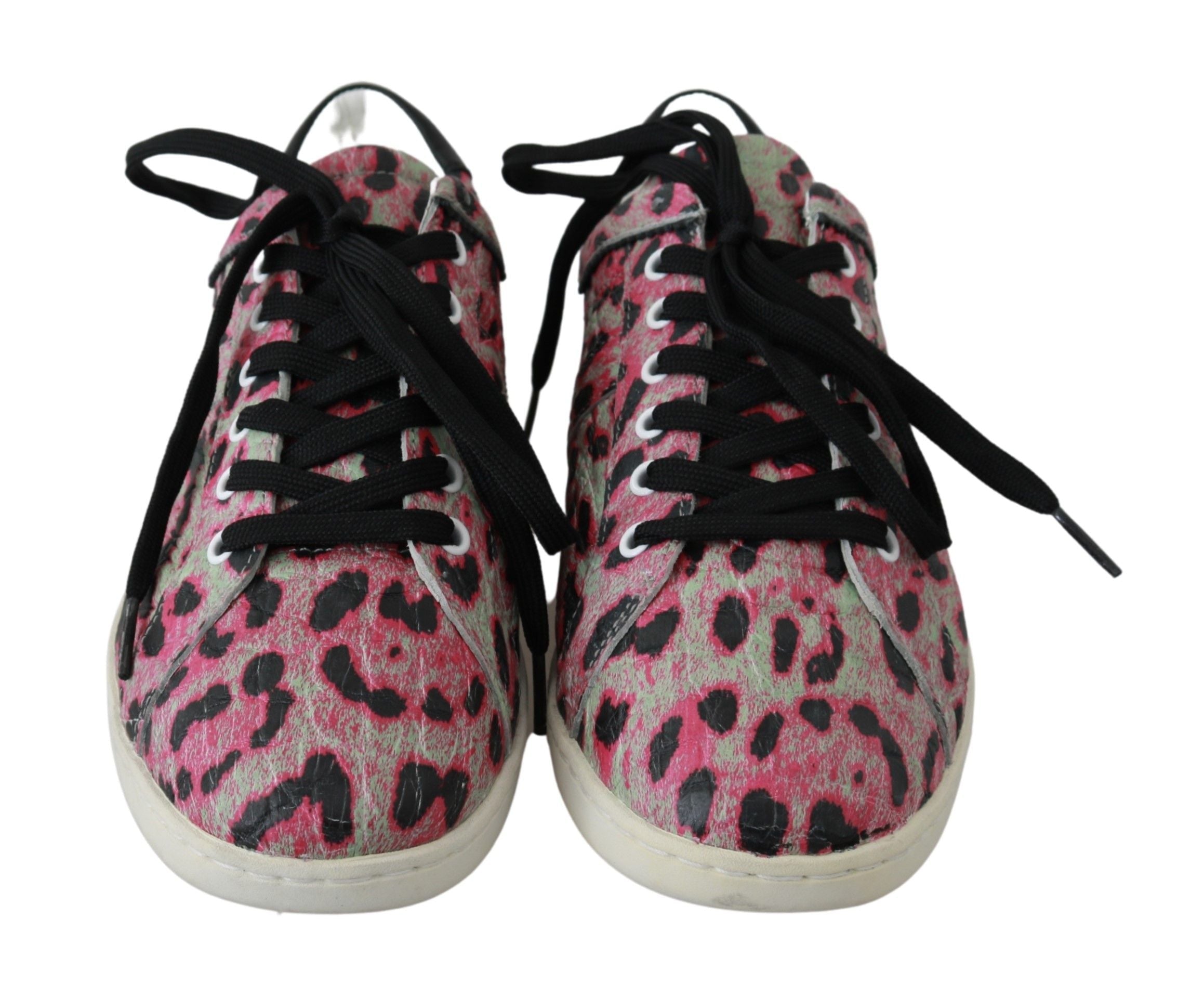 Dolce & Gabbana Pink Leopard Print Training Leather Flat Sneakers LUNESCAPE