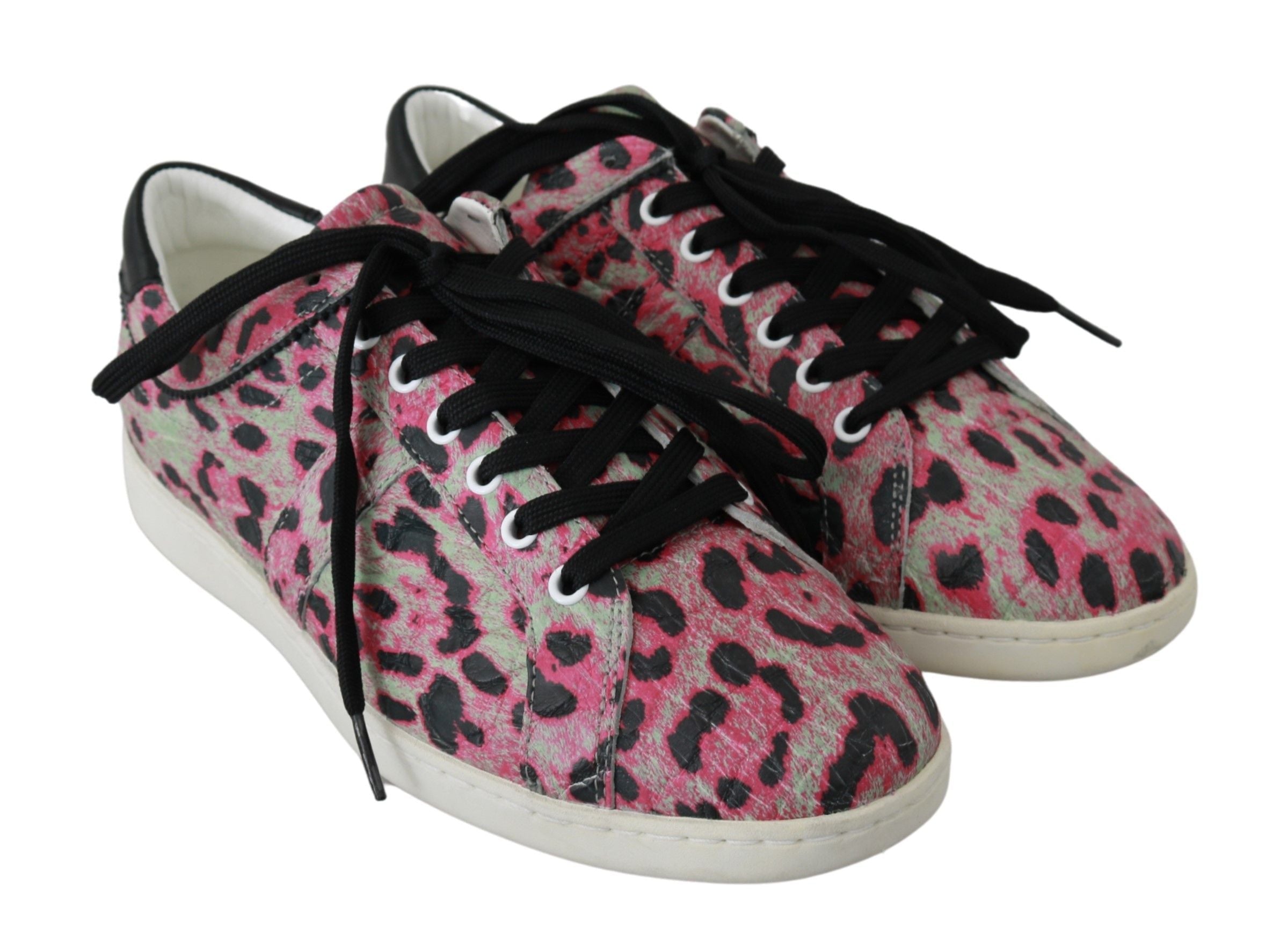Dolce & Gabbana Pink Leopard Print Training Leather Flat Sneakers LUNESCAPE