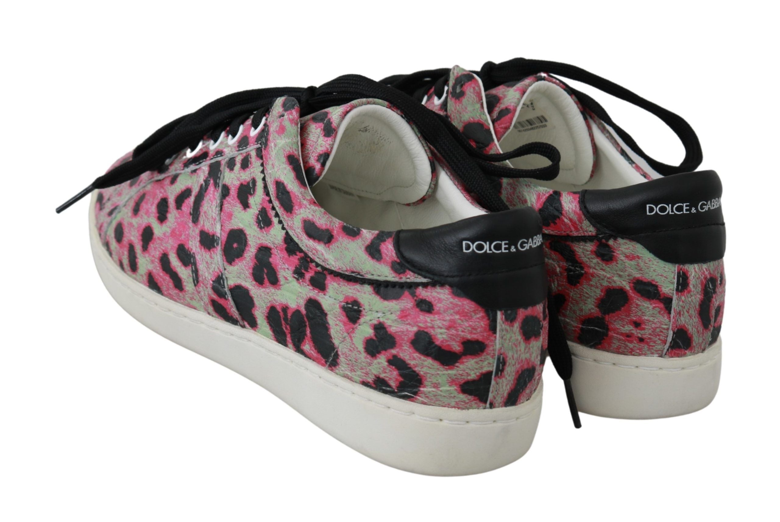 Dolce & Gabbana Pink Leopard Print Training Leather Flat Sneakers LUNESCAPE