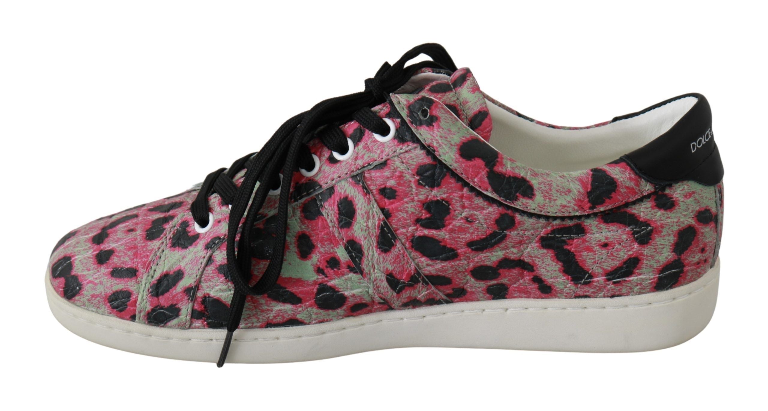 Dolce & Gabbana Pink Leopard Print Training Leather Flat Sneakers LUNESCAPE