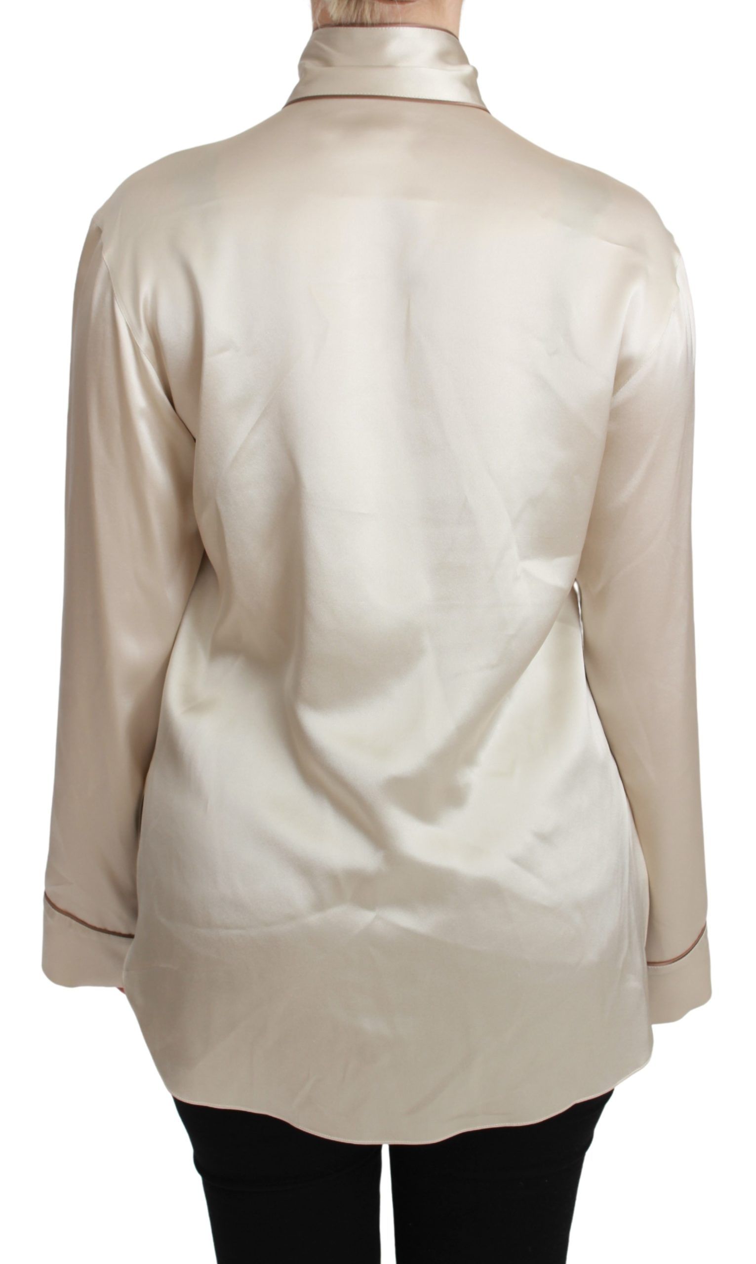 Dolce & Gabbana Elegant Beige Silk Satin Blouse with QUEEN Embroidery LUNESCAPE