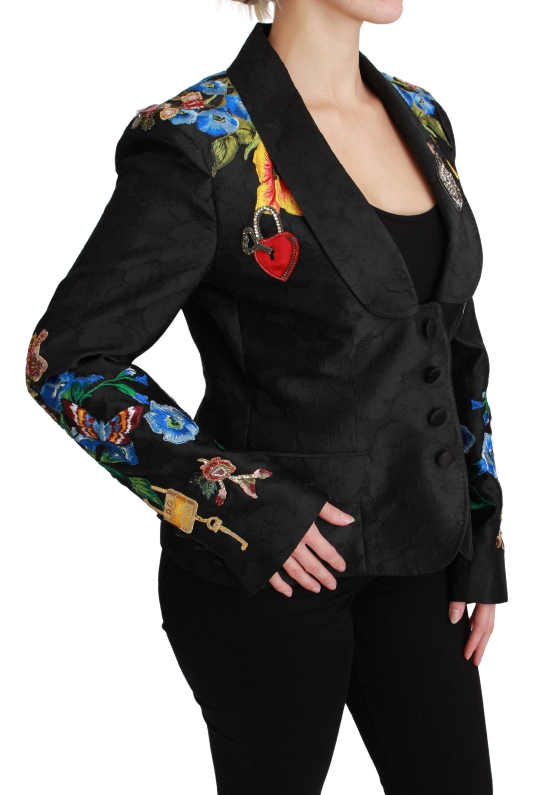 Dolce & Gabbana Black Brocade Crystal Blazer Jacket LUNESCAPE