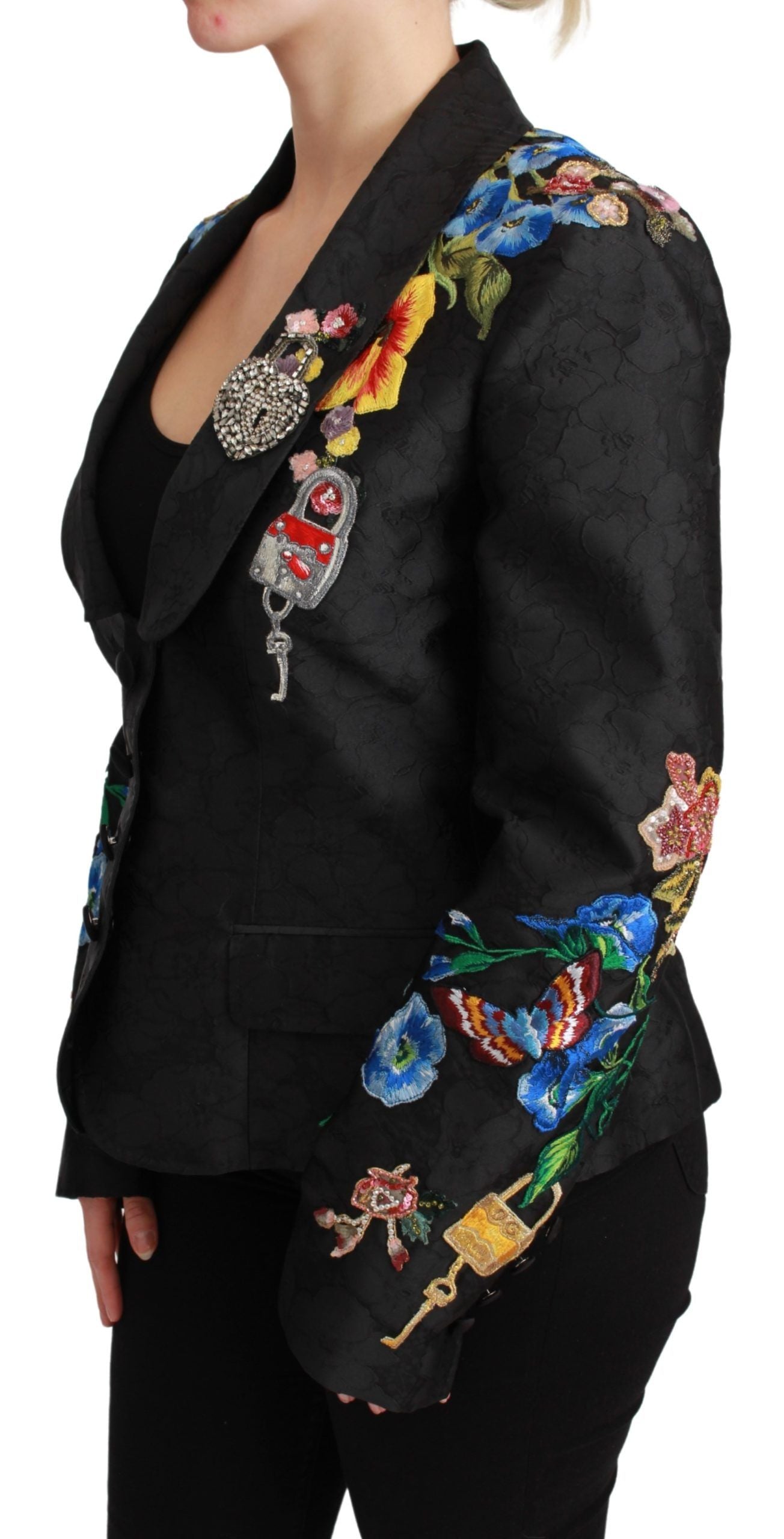 Dolce & Gabbana Black Brocade Crystal Blazer Jacket LUNESCAPE