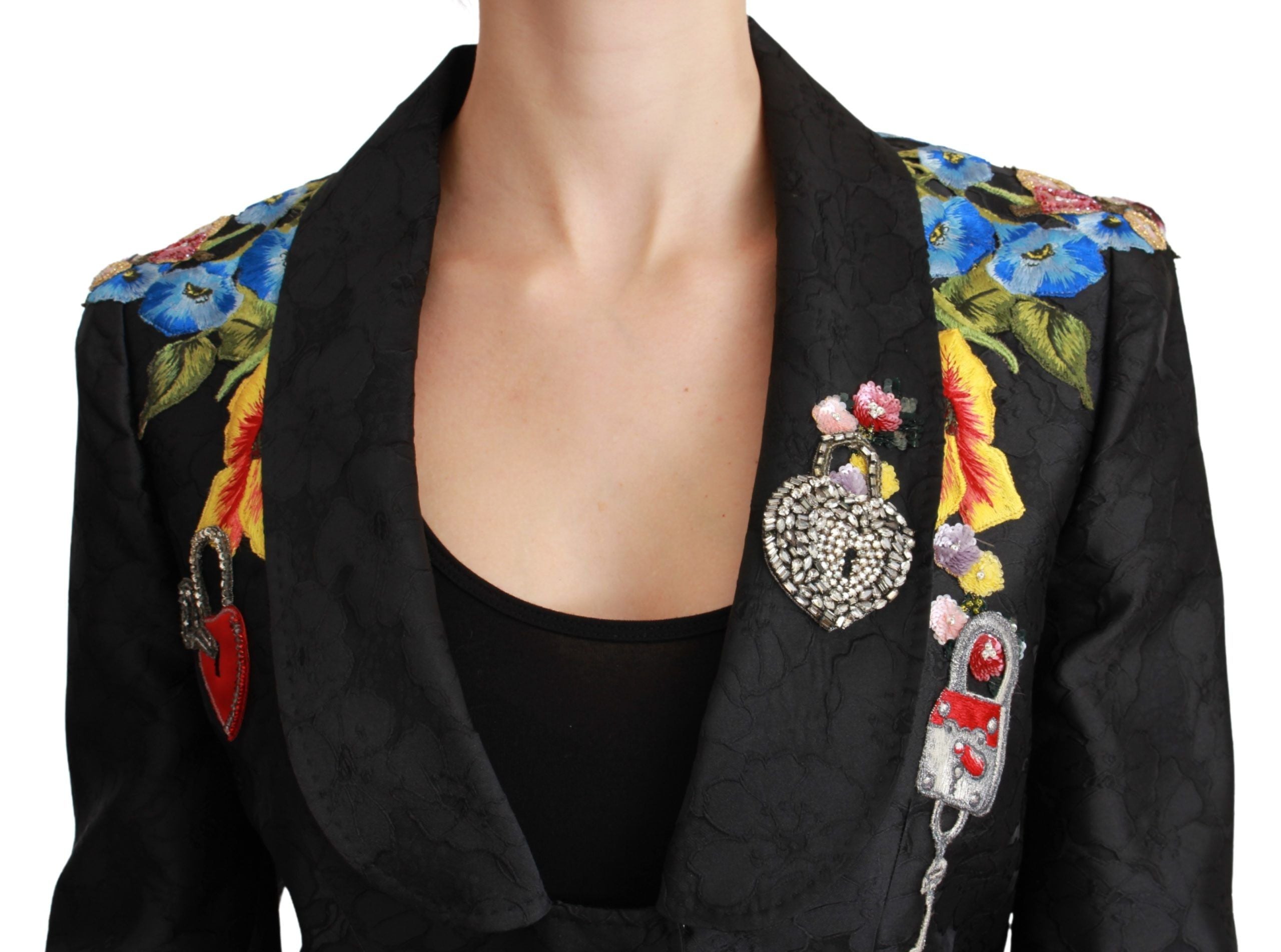 Dolce & Gabbana Black Brocade Crystal Blazer Jacket LUNESCAPE