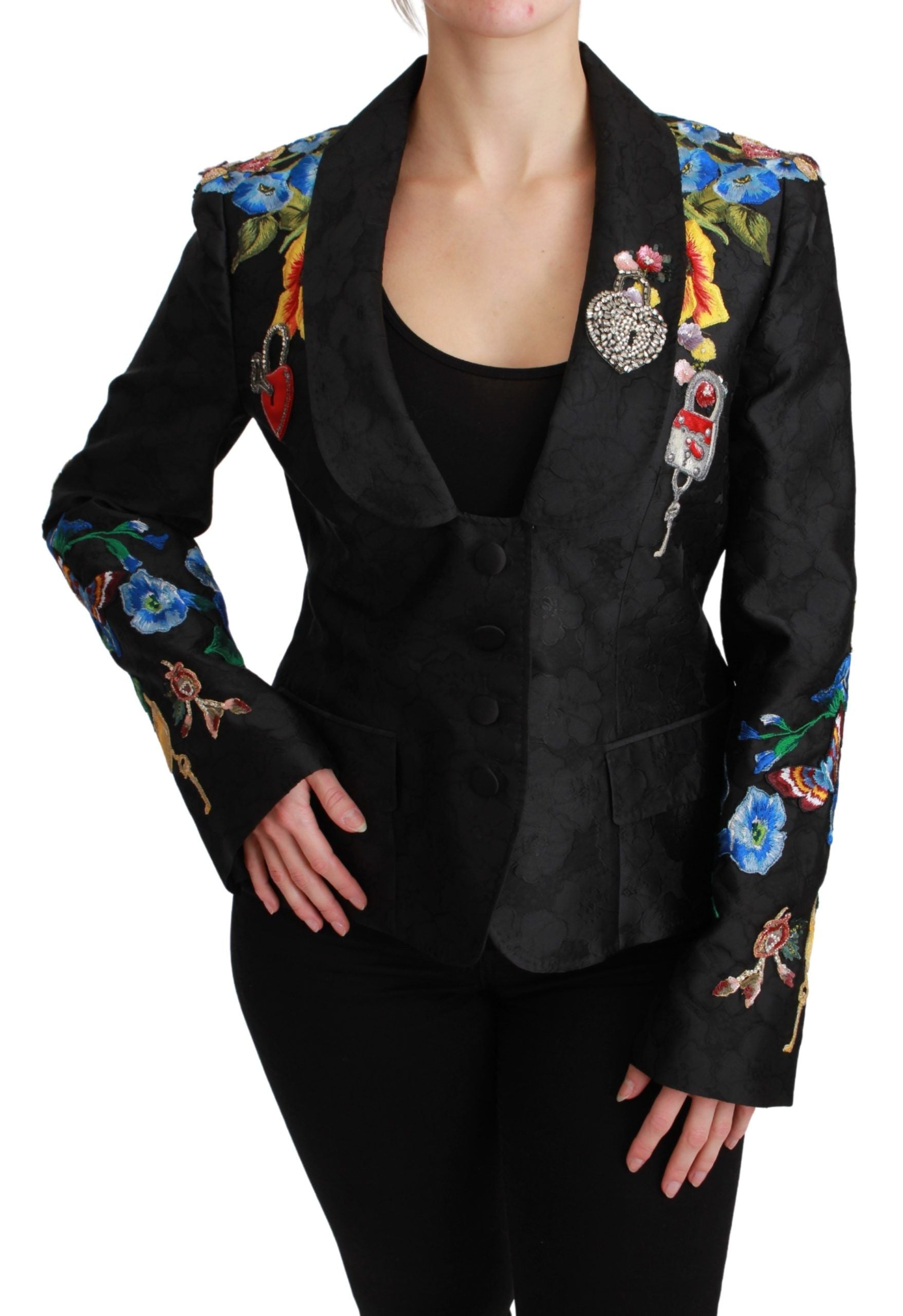 Dolce & Gabbana Black Brocade Crystal Blazer Jacket LUNESCAPE