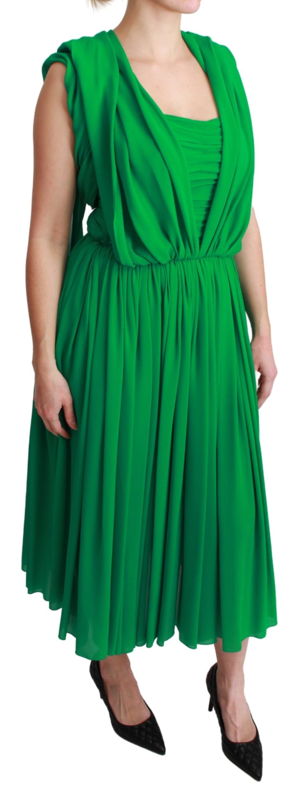 Dolce & Gabbana 100% Silk Green Sleeveless Pleated Maxi Dress LUNESCAPE