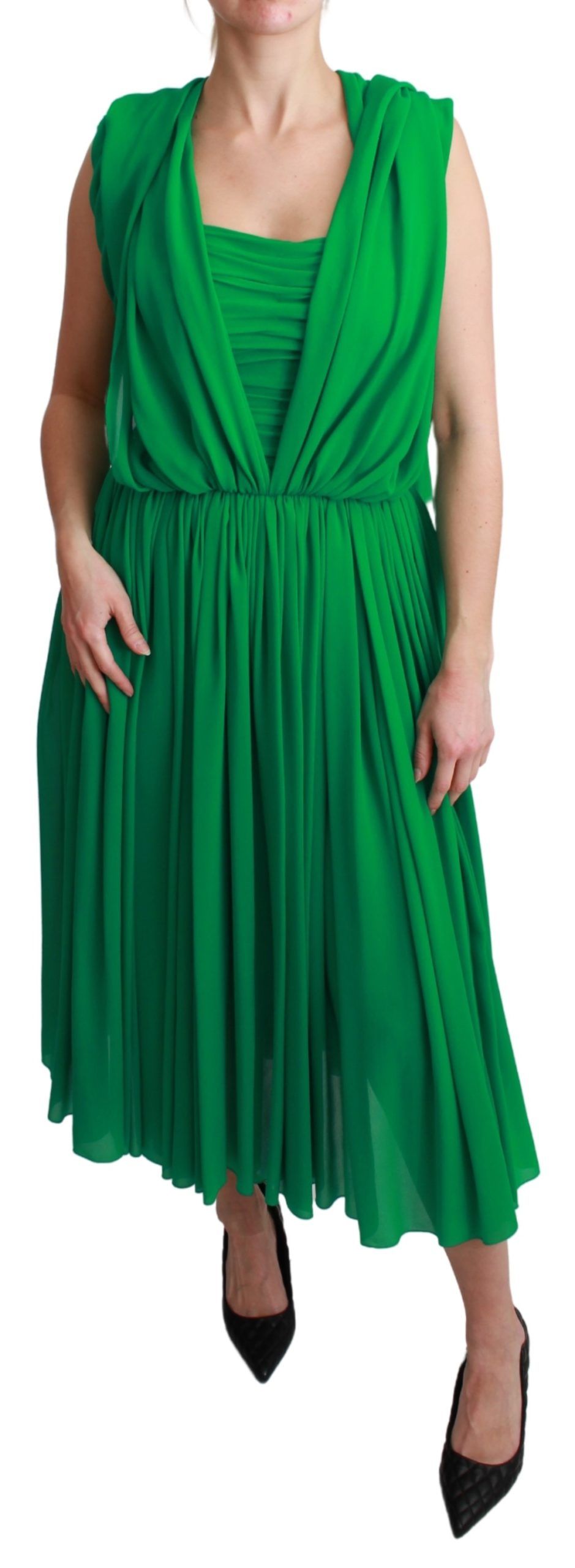 Dolce & Gabbana 100% Silk Green Sleeveless Pleated Maxi Dress LUNESCAPE