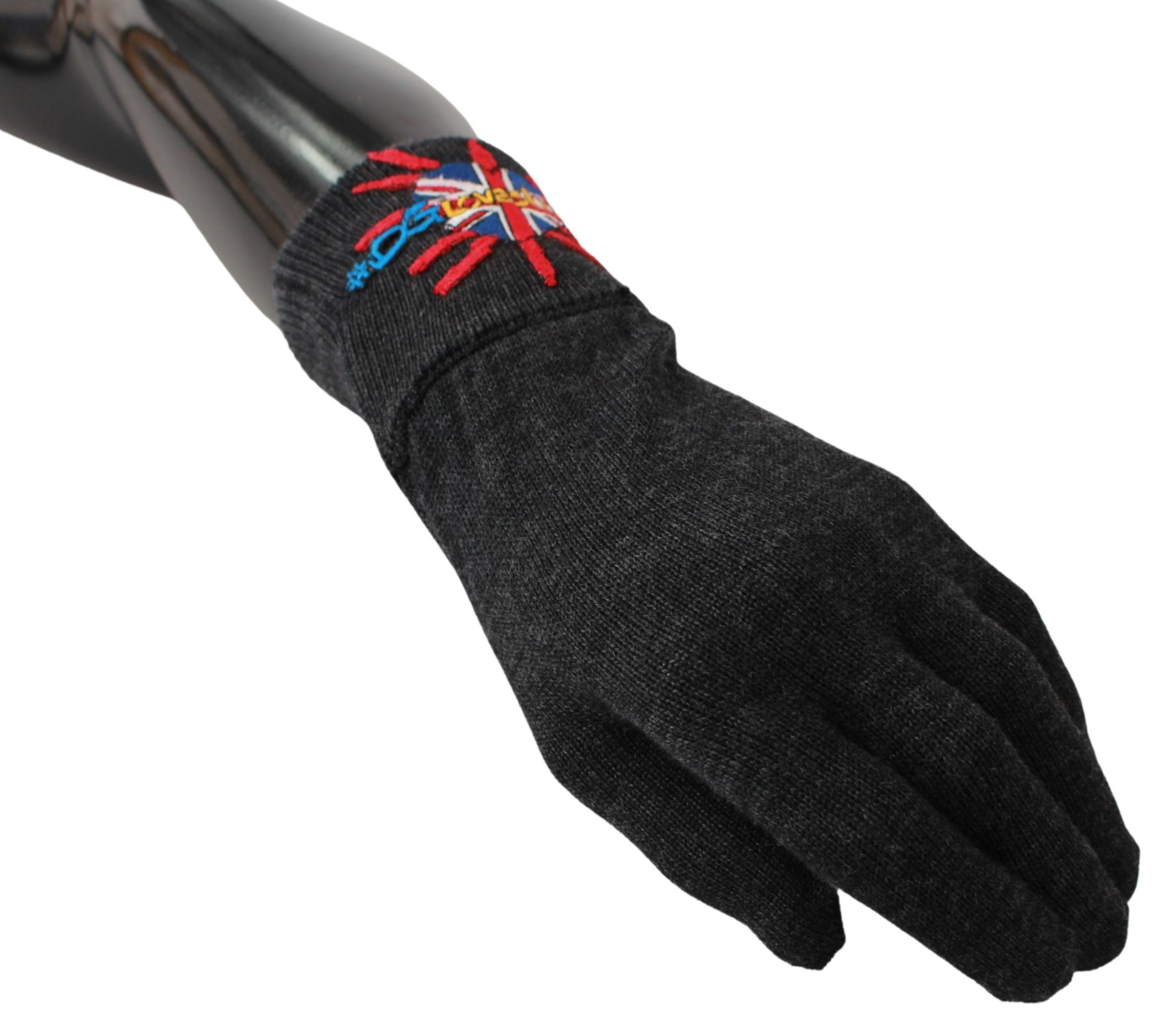 Dolce & Gabbana Gray #DGLovesLondon Embroidered Wool Gloves LUNESCAPE