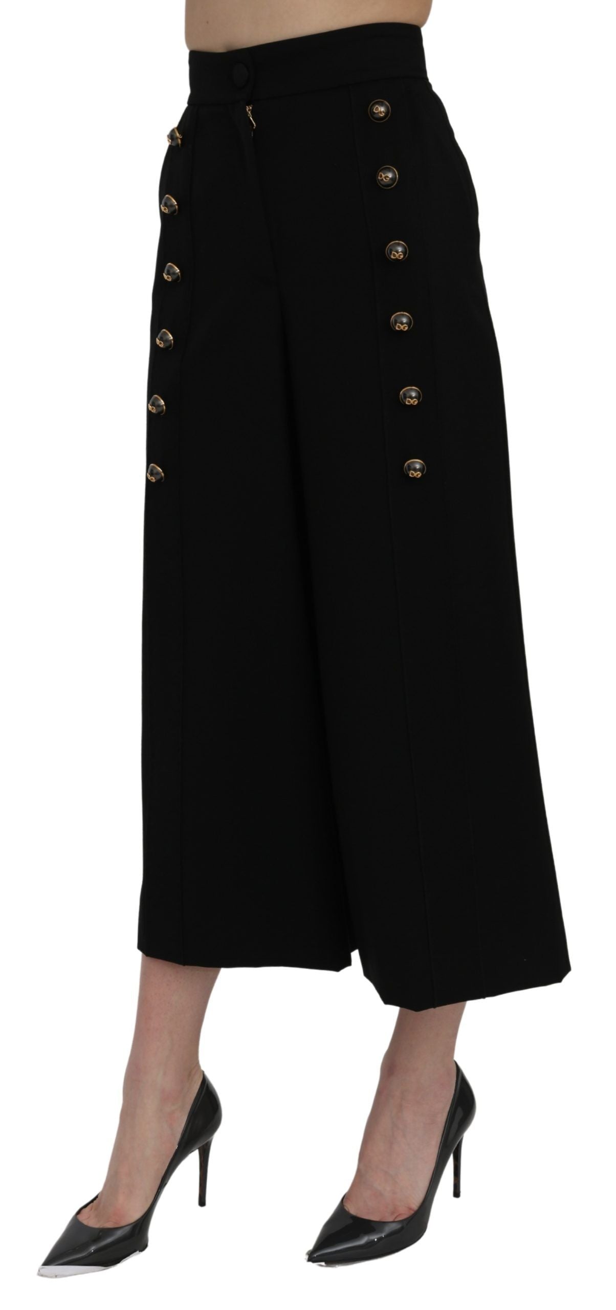 Dolce & Gabbana Black High Waist Wide Leg Cropped Pants LUNESCAPE