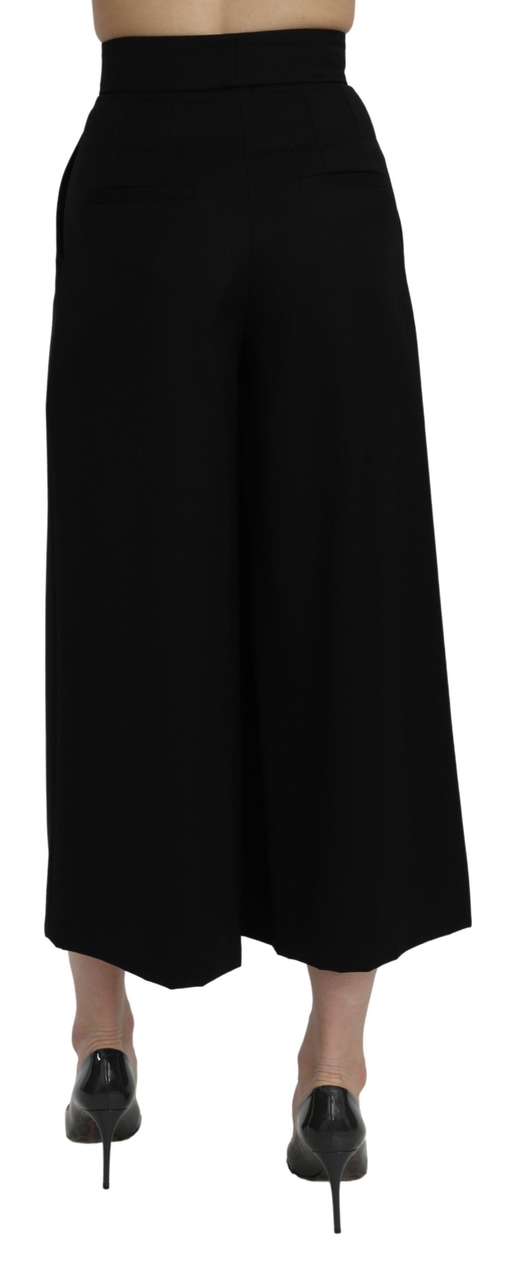Dolce & Gabbana Black High Waist Wide Leg Cropped Pants LUNESCAPE