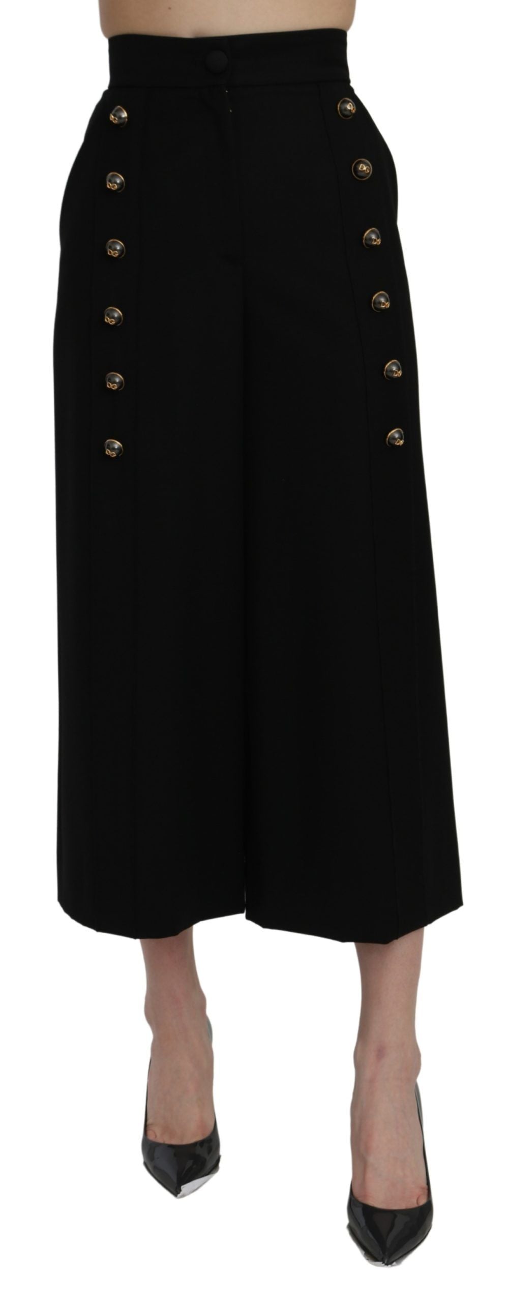 Dolce & Gabbana Black High Waist Wide Leg Cropped Pants LUNESCAPE