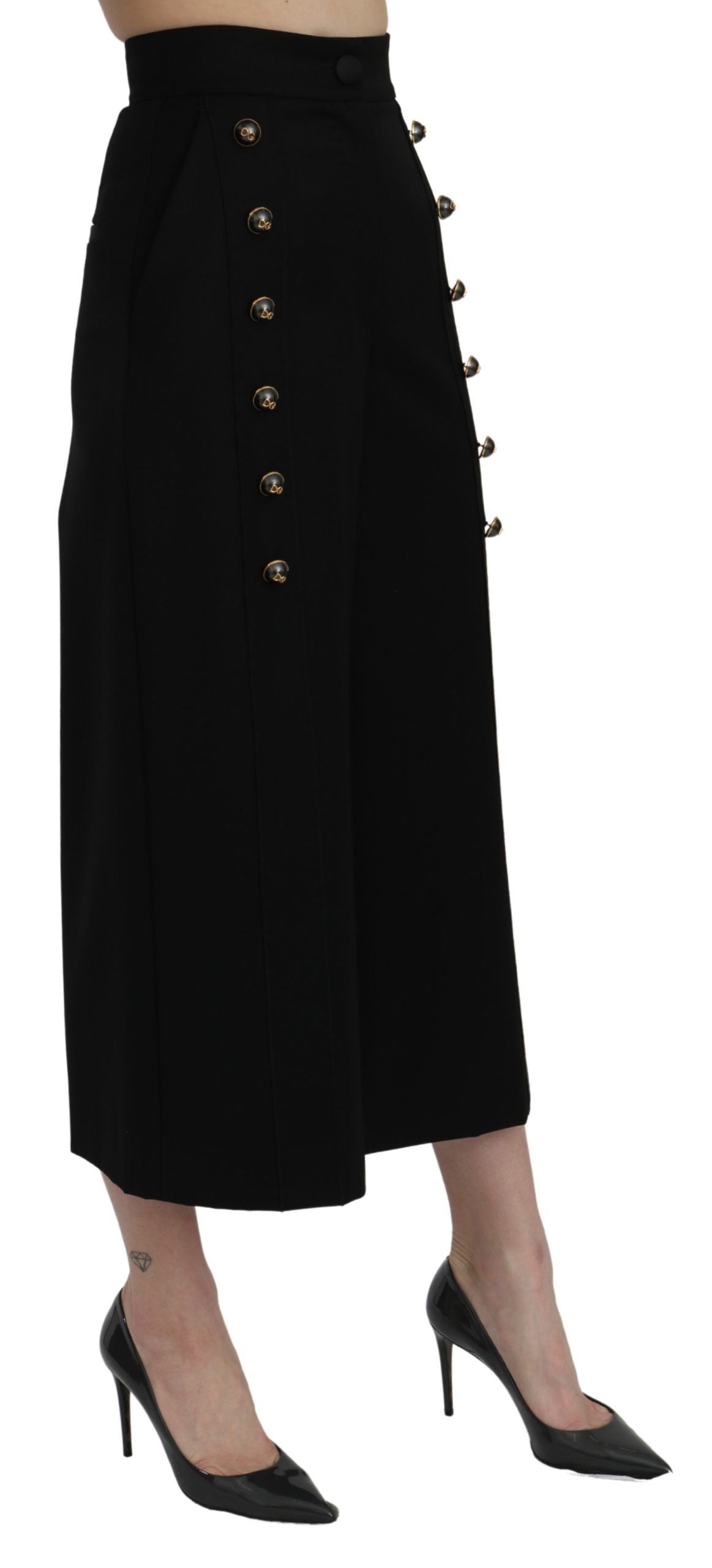 Dolce & Gabbana Black High Waist Wide Leg Cropped Pants LUNESCAPE
