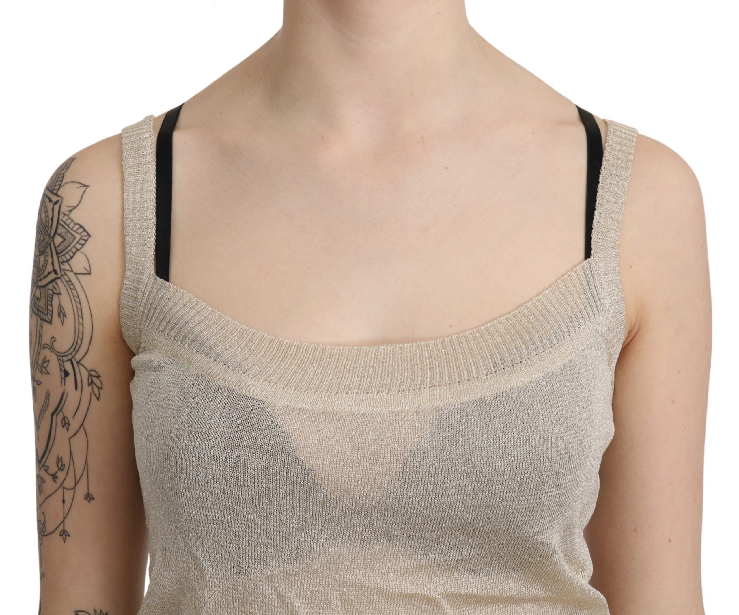 BYBLOS Beige Sleeveless Spaghetti Strap Tank See Through Top