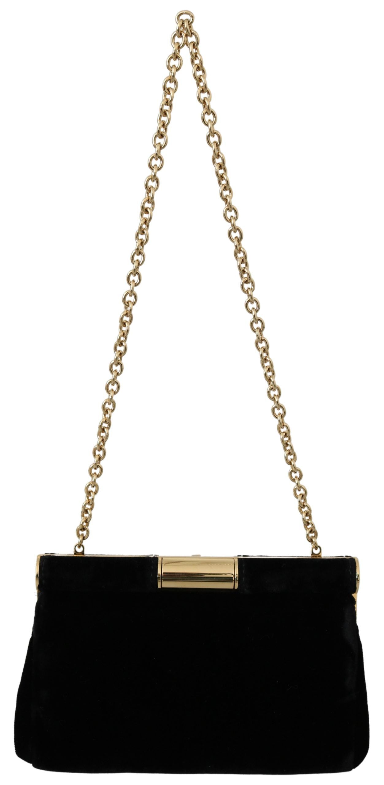 Dolce & Gabbana Black Velvet Crystal Studs Women Crossbody Sling Borse Bag LUNESCAPE